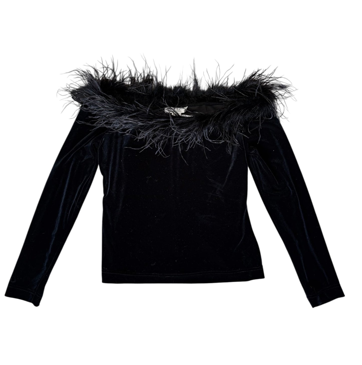 Jackie Jon Velour Off Shoulder Top With Feather Trim (S/M)