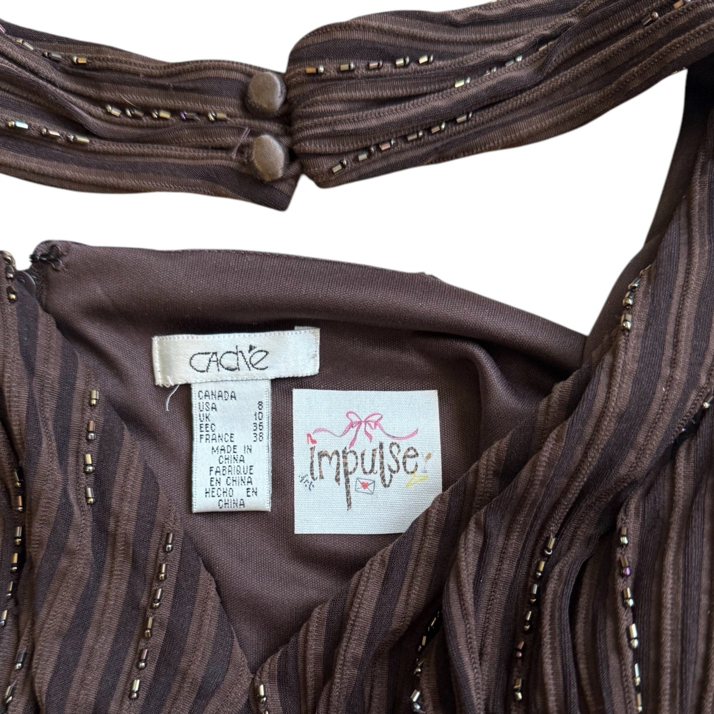 Caché Brown Halter With Bead Embellishments (M)