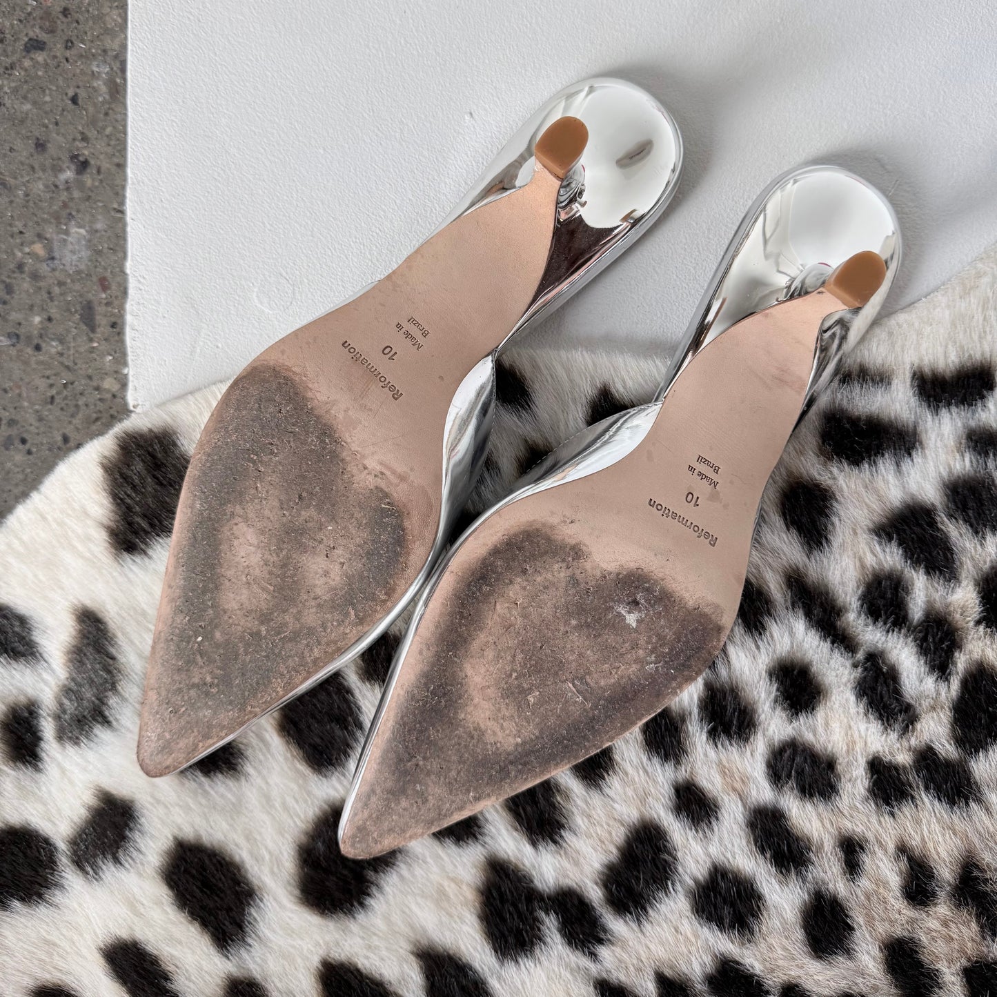 Reformation Silver Metallic Kitten Heels (10)