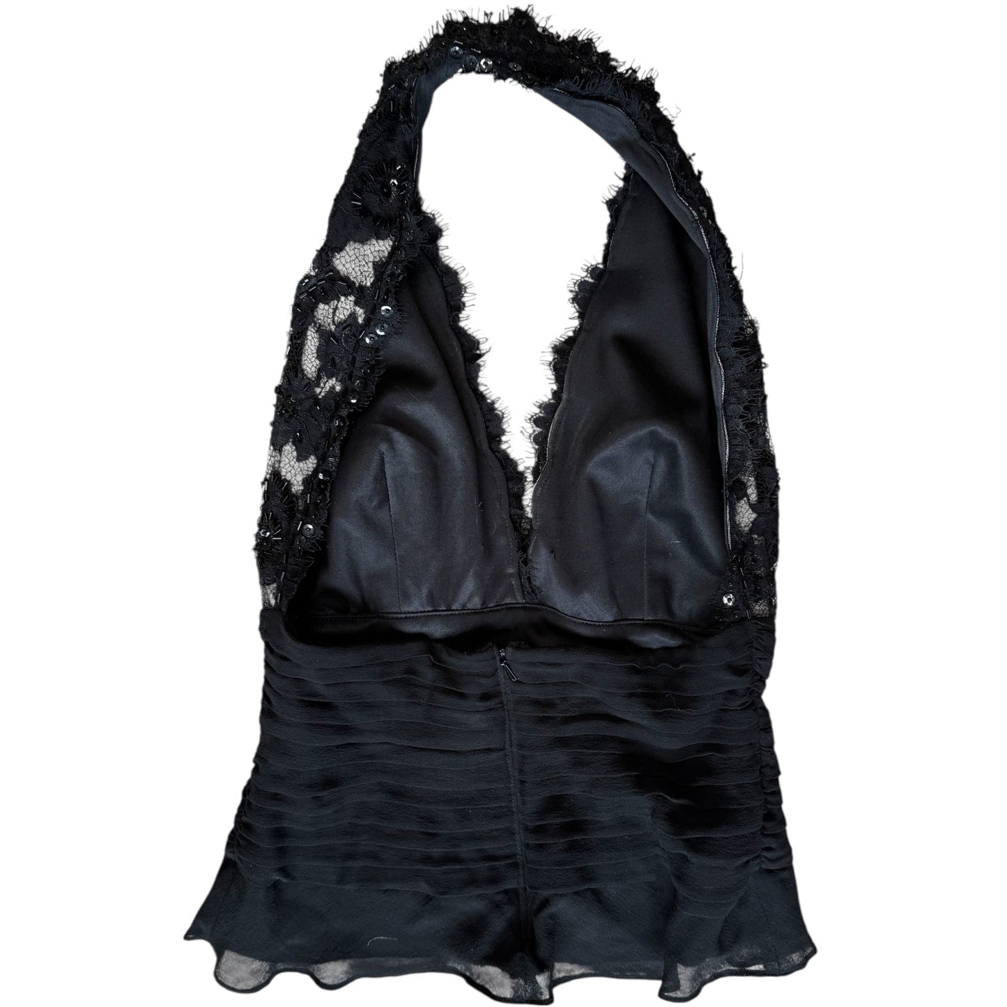 Tadashi Black Beaded & Lace Halter (M)