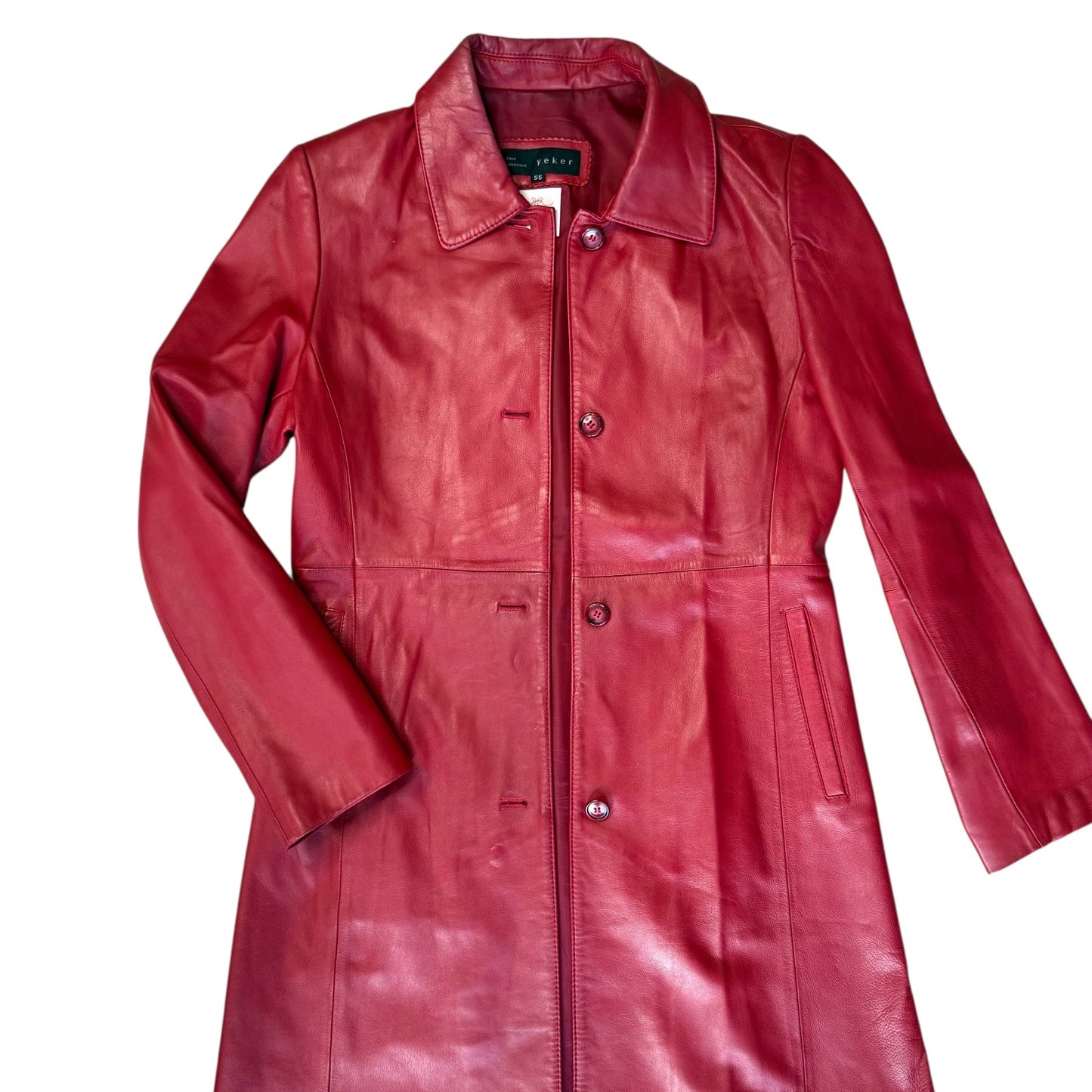 Yeker Red Leather Midi Blazer Coat (S)