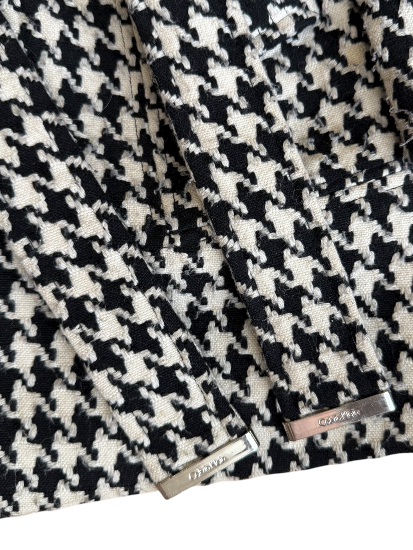 Calvin Klein Houndstooth Trench Coat With Leather Trim