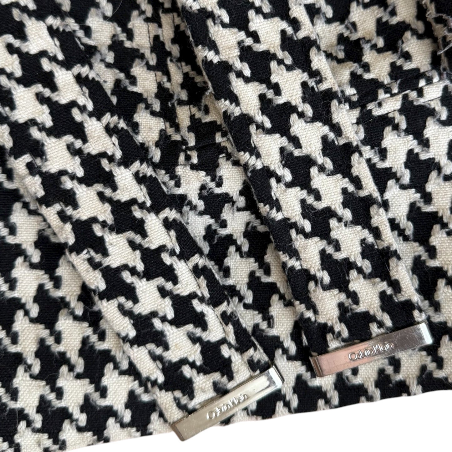 Calvin Klein Houndstooth Trench Coat With Leather Trim (M)