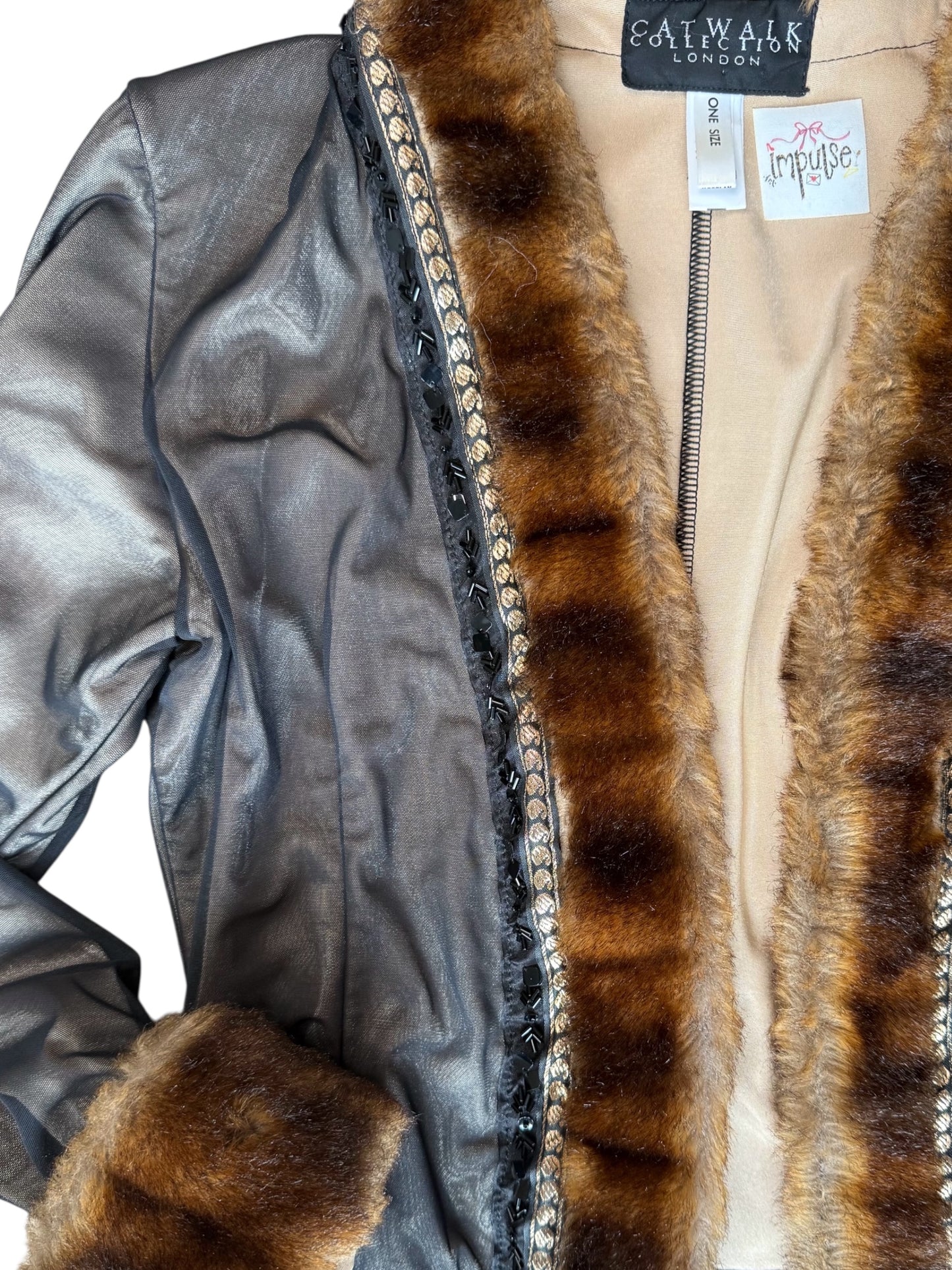 Catwalk Collection Faux Fur Trim Jacket With Sequins