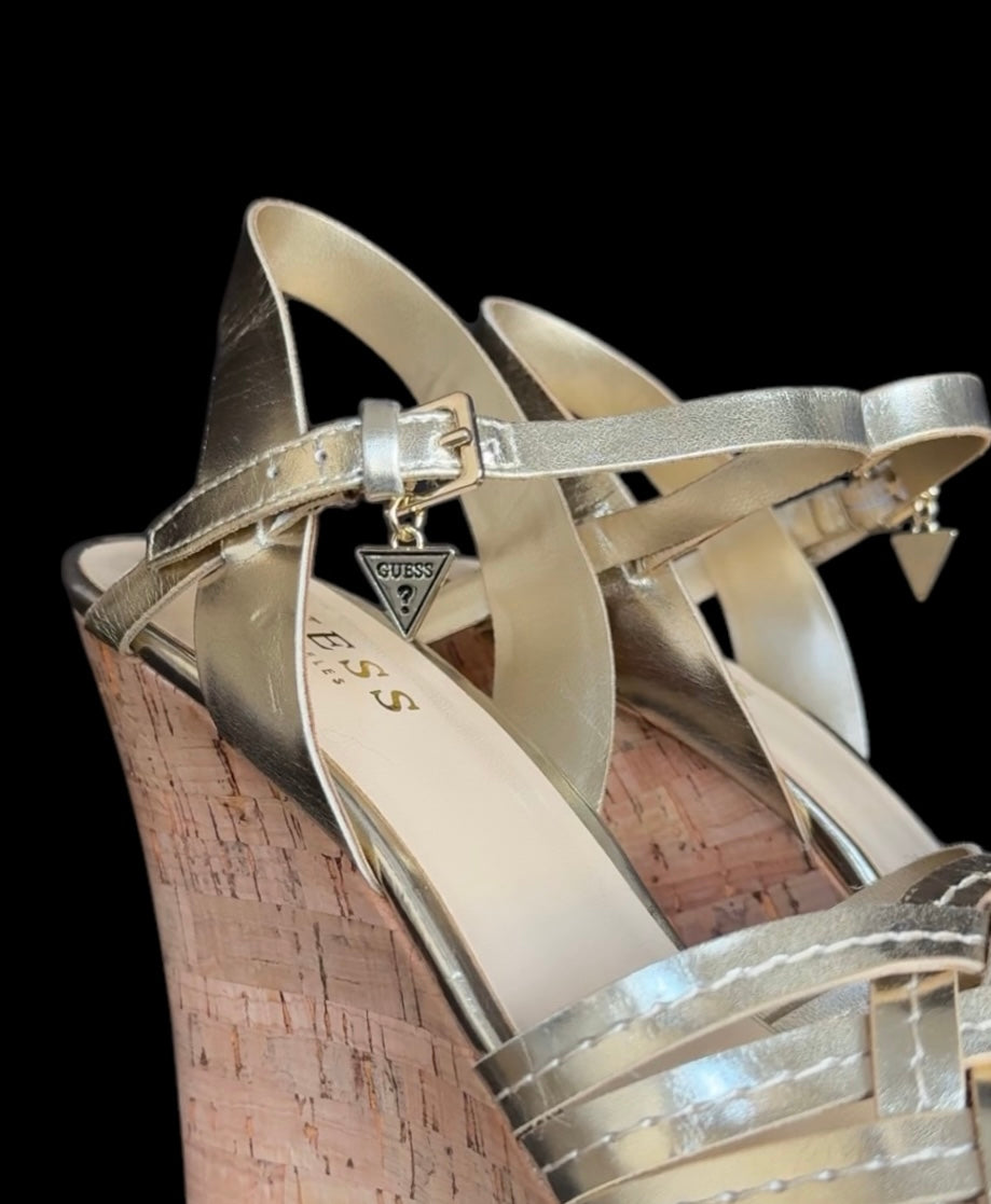 Gold Guess Platform Wedge Sandals