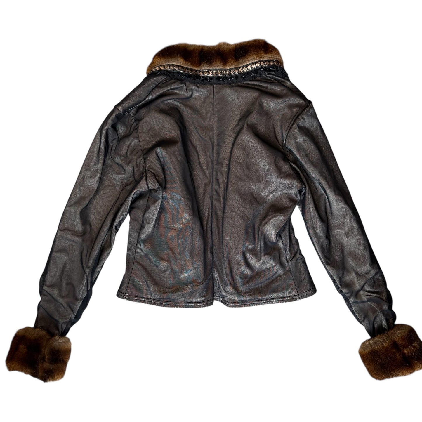 Catwalk Collection Faux Fur Trim Jacket With Sequins (S)