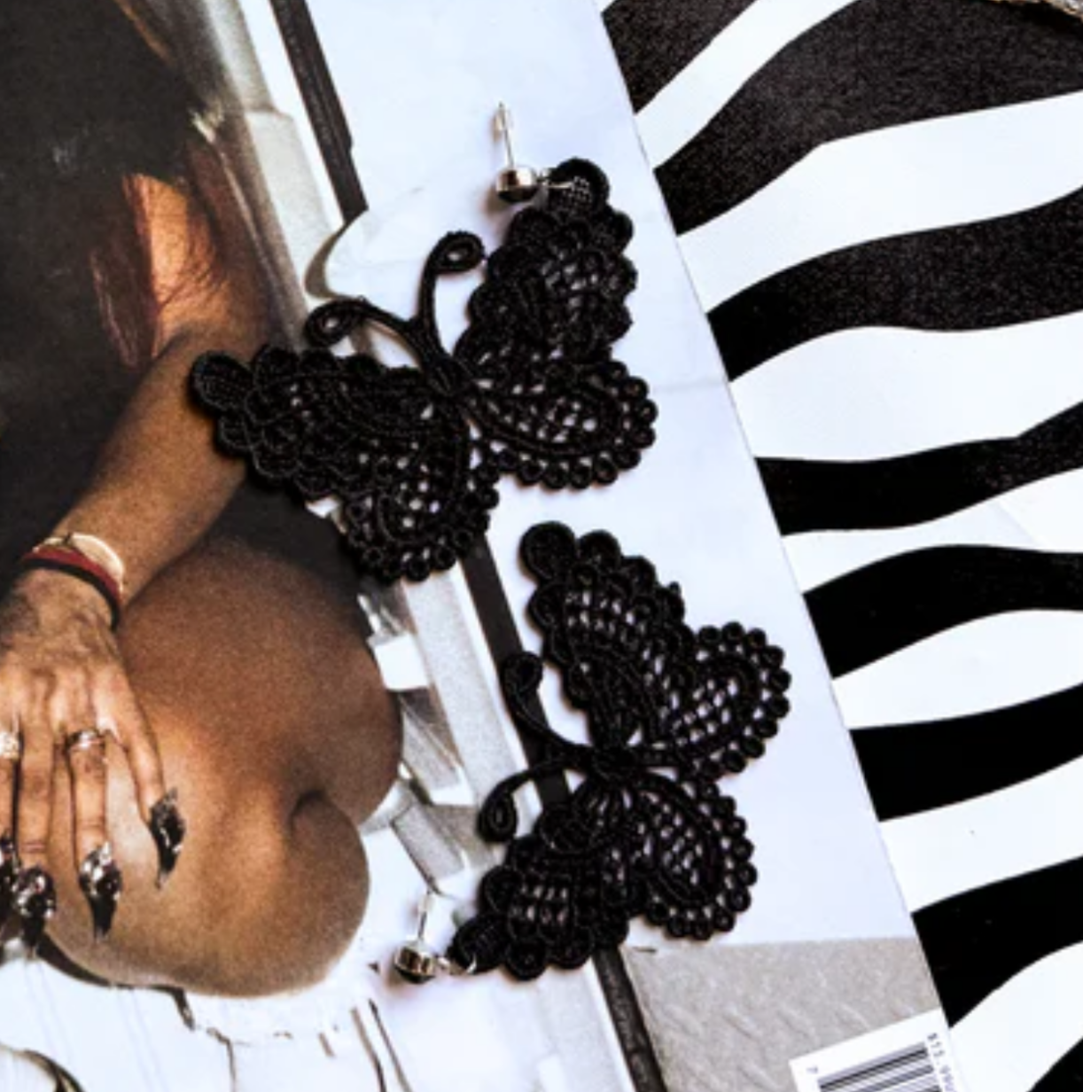 Butterfly Black Knit Statement Earrings