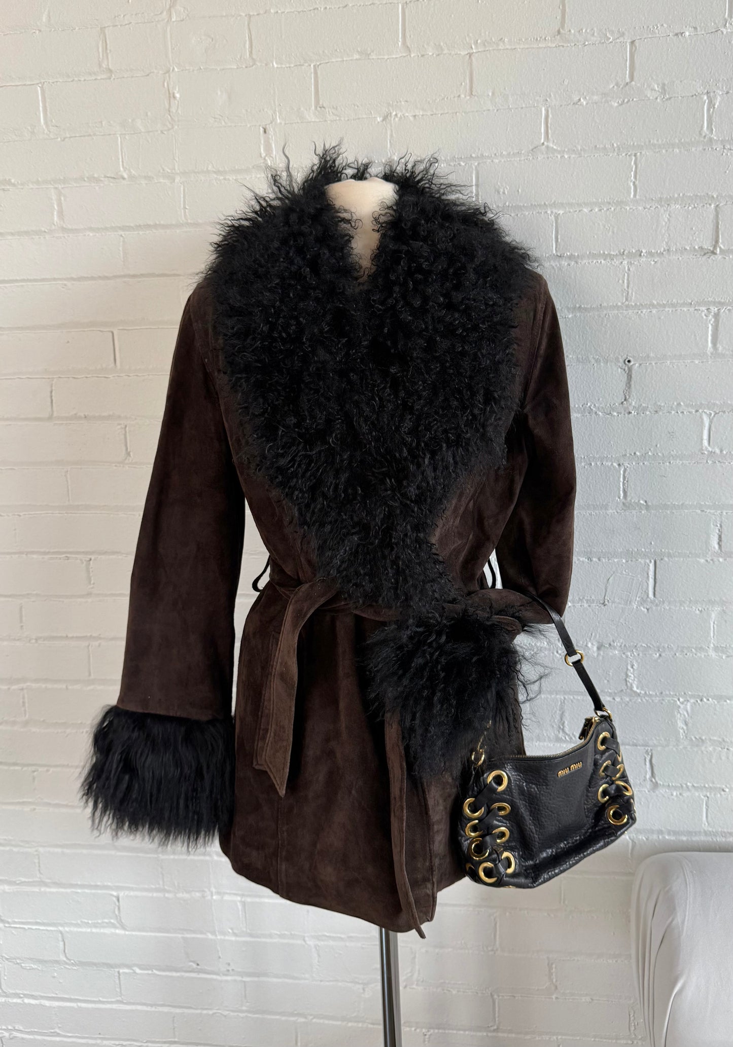 Sienna Studio Suede & Mongolian Fur Trim Coat