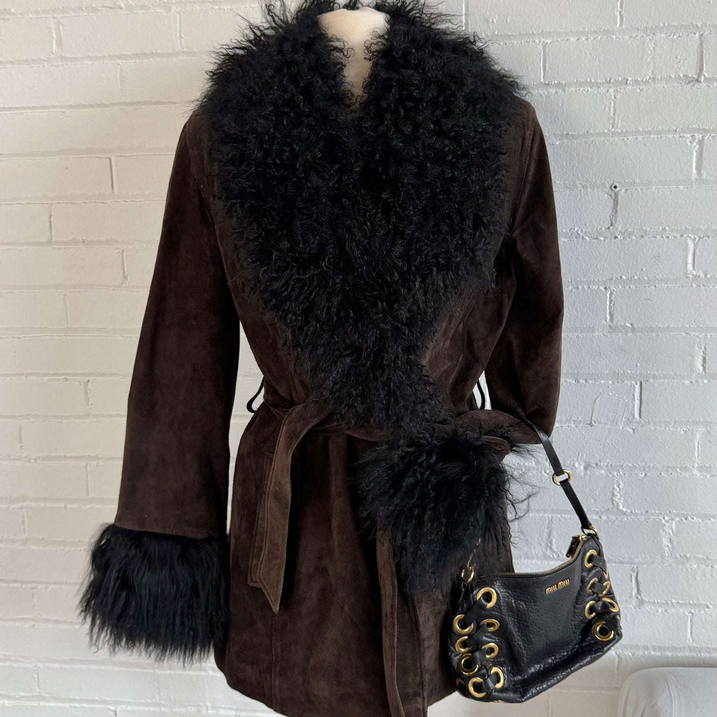 Sienna Studio Suede & Mongolian Fur Trim Coat (S/M)