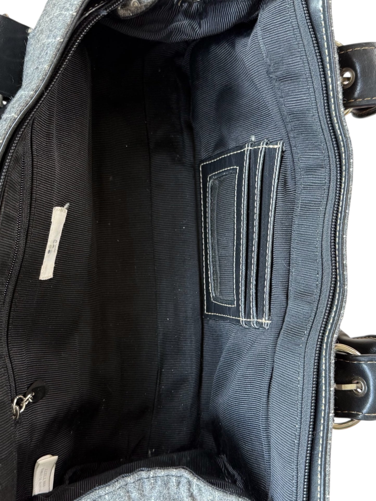 Grey Pinstripe Purse With Silver Details