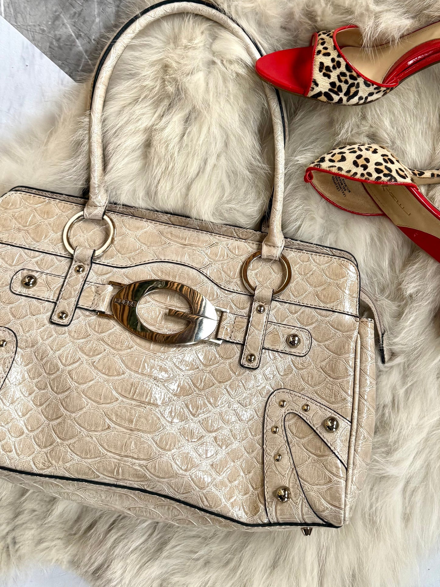 Guess Cream & Silver Crocodile Tote