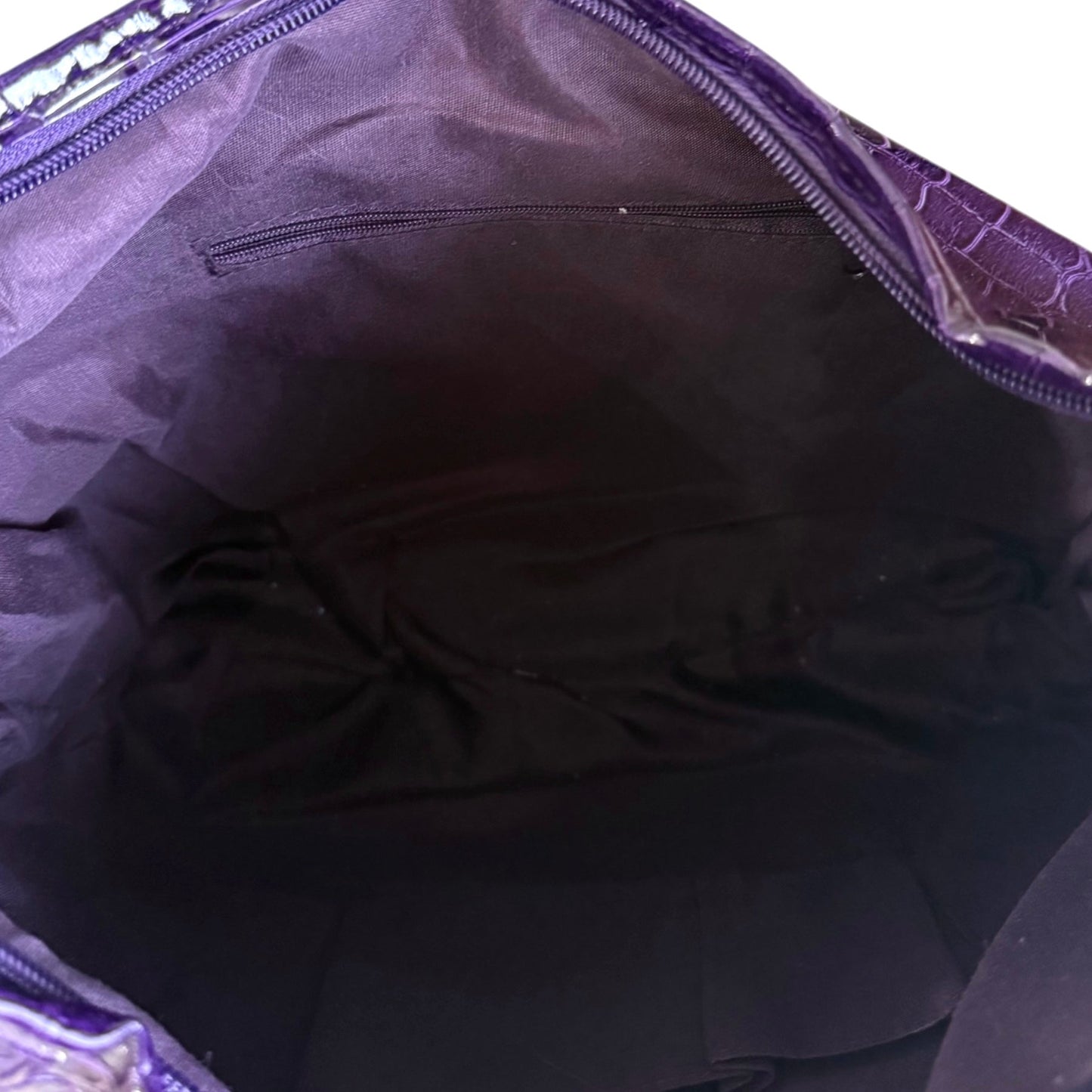 Purple Crocodile Patent Croissant Bag With Silver Hardware