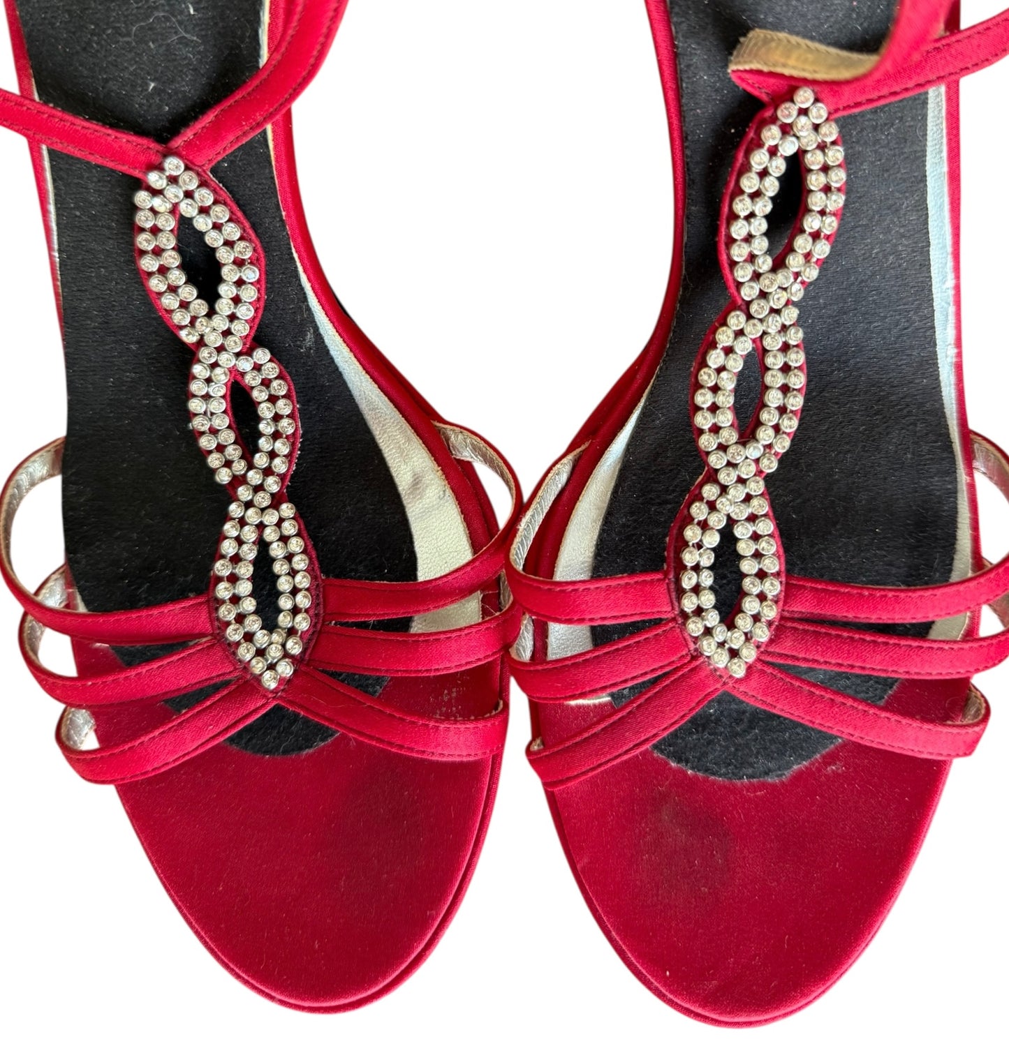 Red Satin Heels With Rhinestones
