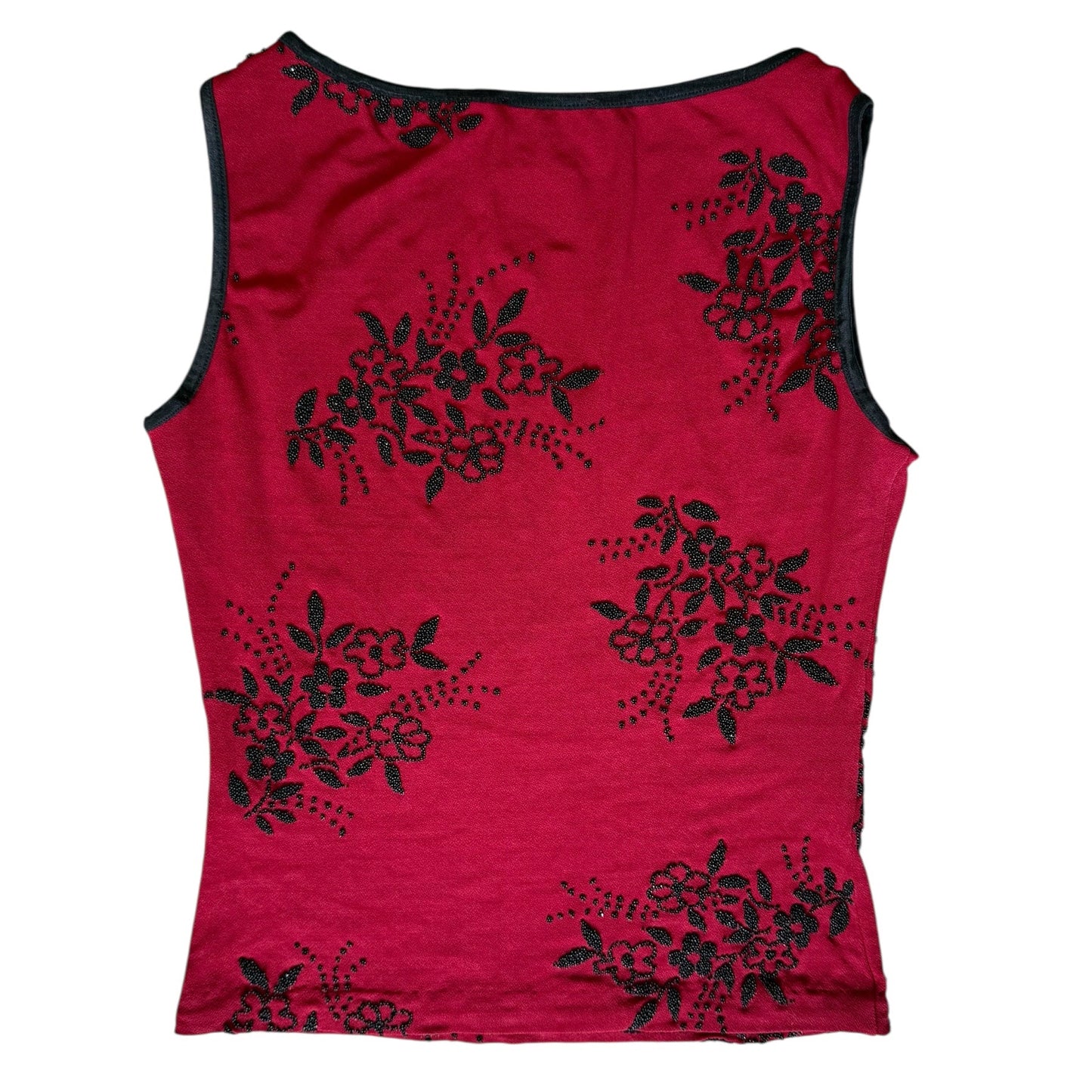 Bebe Red & Black Beaded Floral Tank (M)