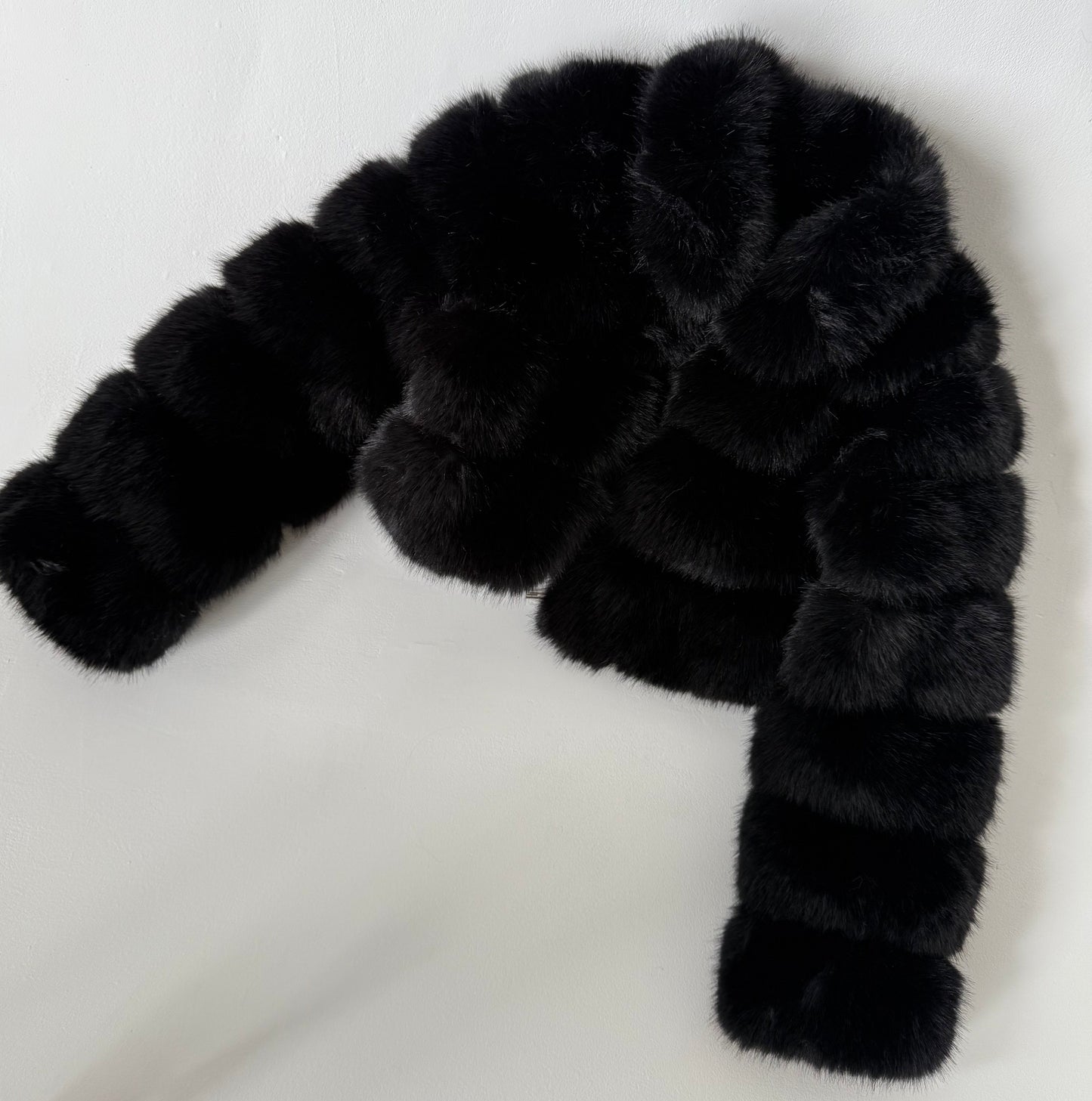 Black Faux Fur Cropped Jacket (S)