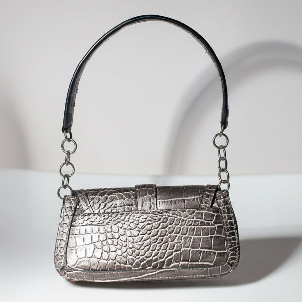 Metallic Croc-Embossed Shoulder Bag