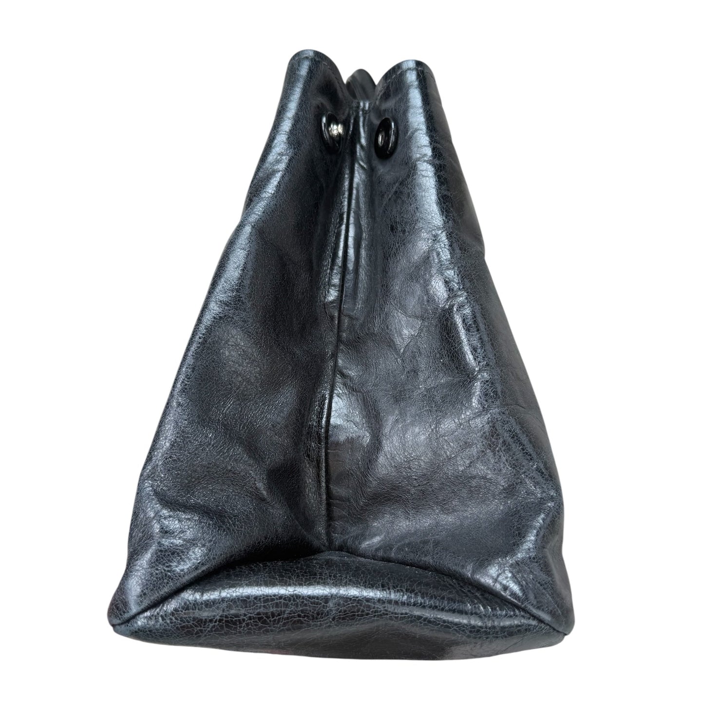 Miu Miu Black Crinkled Patent Leather Tote Bag