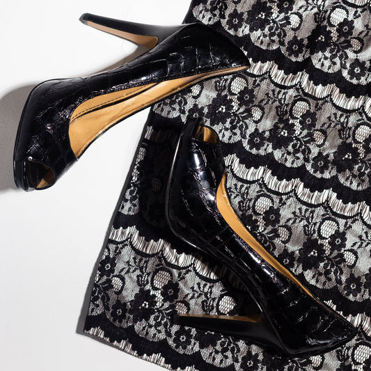 Nine West Croc-Embossed Peep-Toe Heel (7.5)