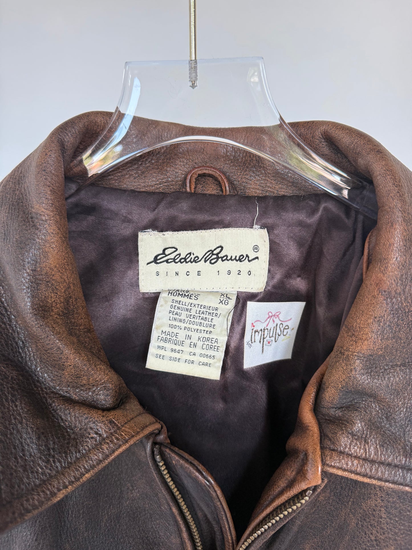 Eddie Bauer Brown Distressed Oversized Leather Jacket