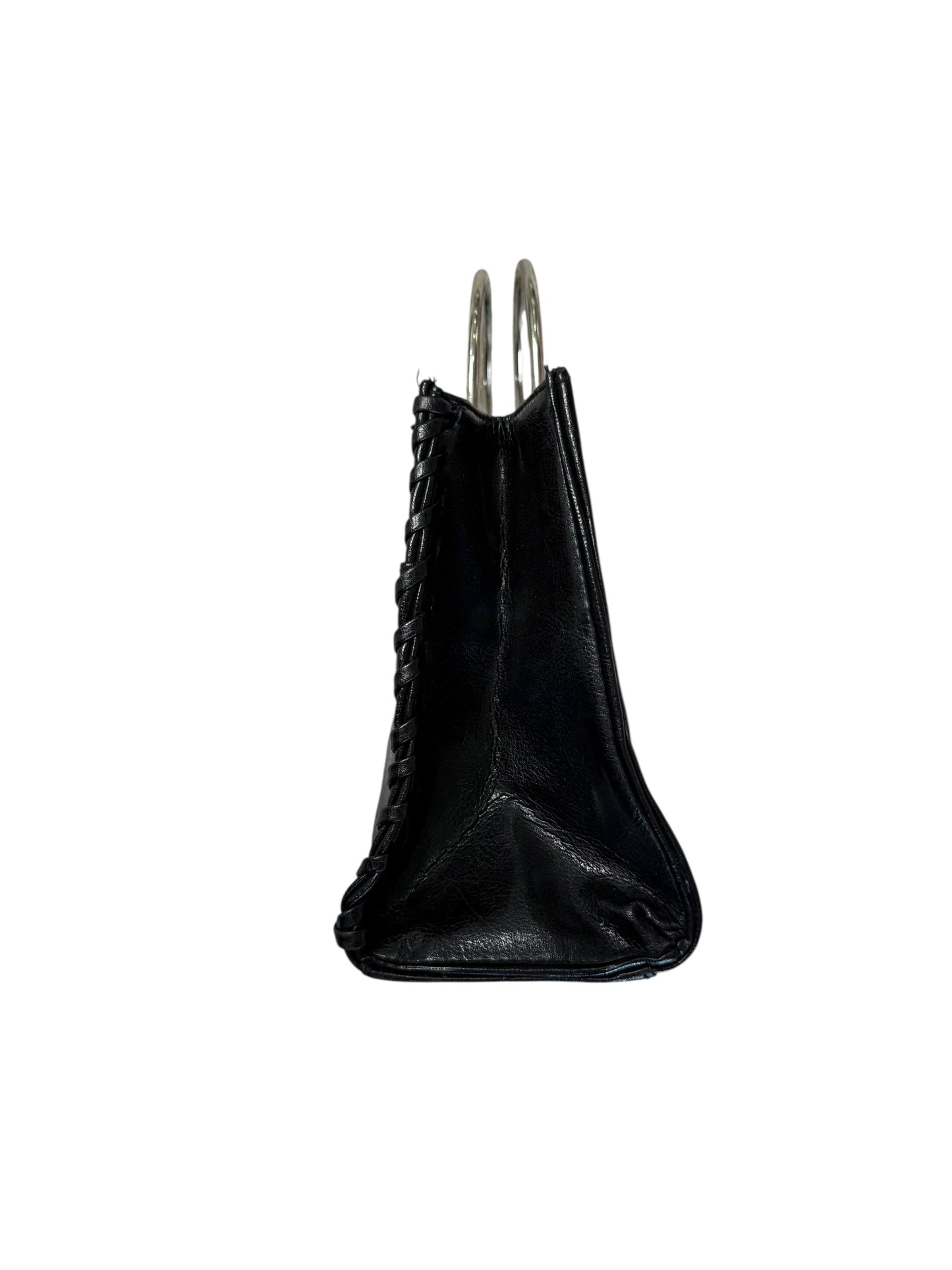 Black Leather Purse With Silver Handle