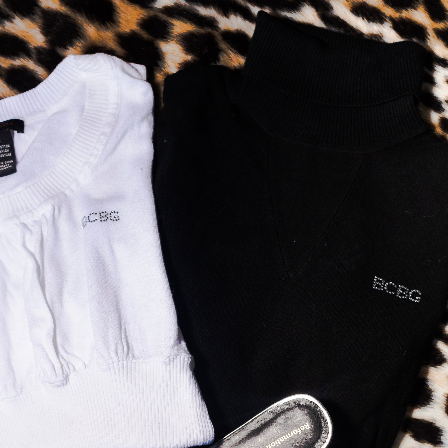 BCBG Turtleneck Sweater With Rhinestone Logo (M)