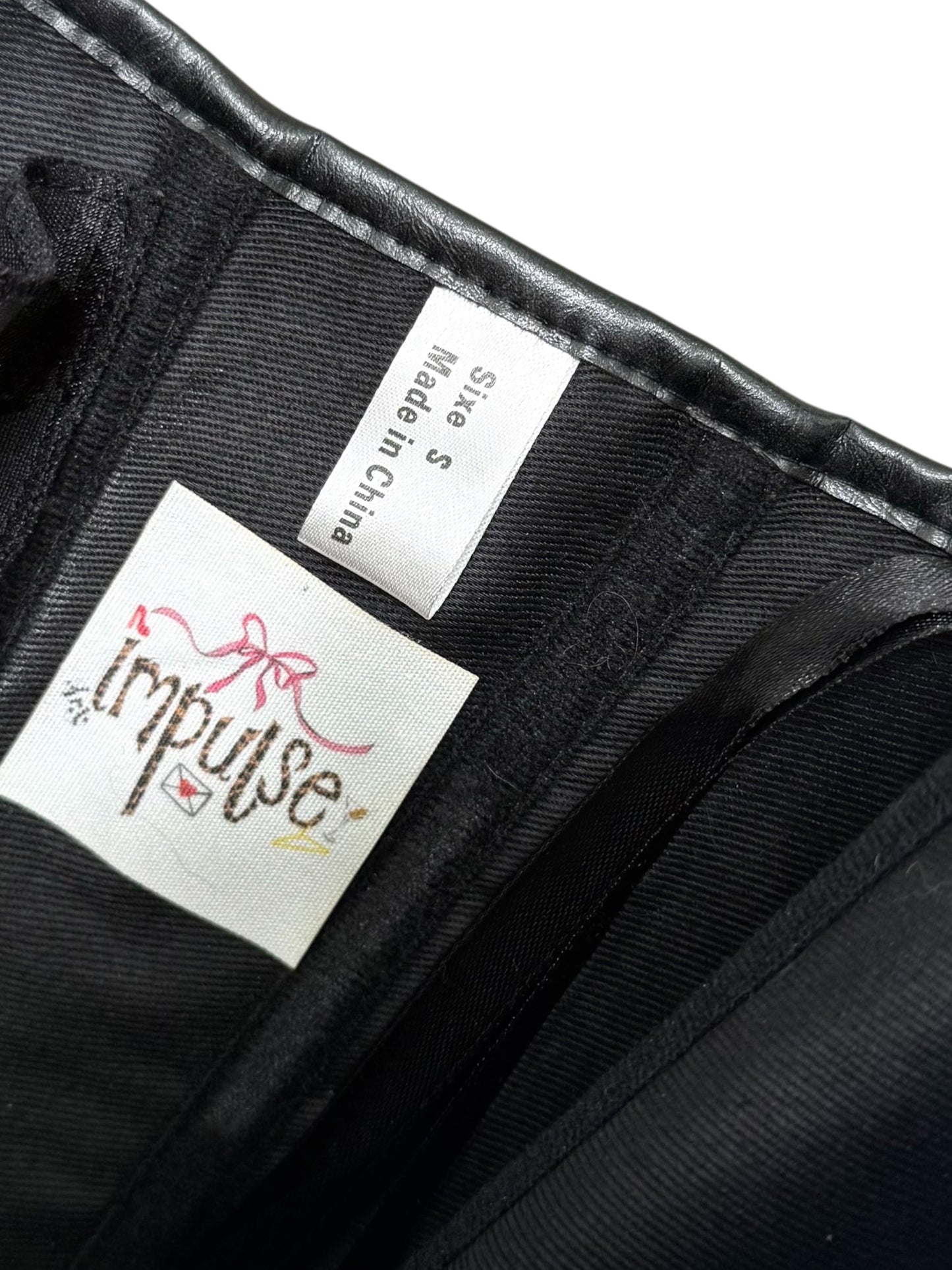 Black Corset Top With Leather Trim And Silver Hardware