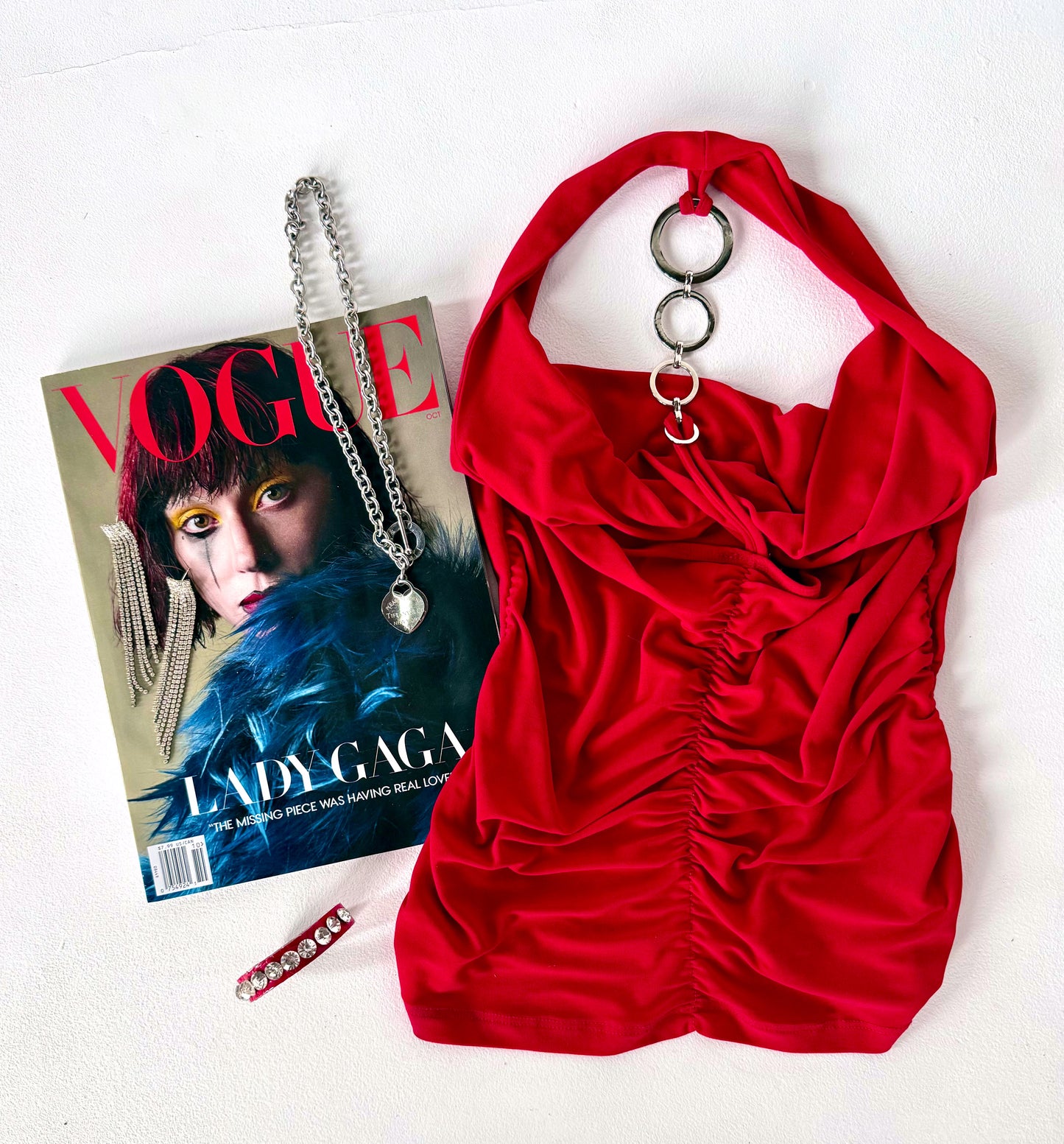 Unit Ruched Halter W/ Silver Chain Back