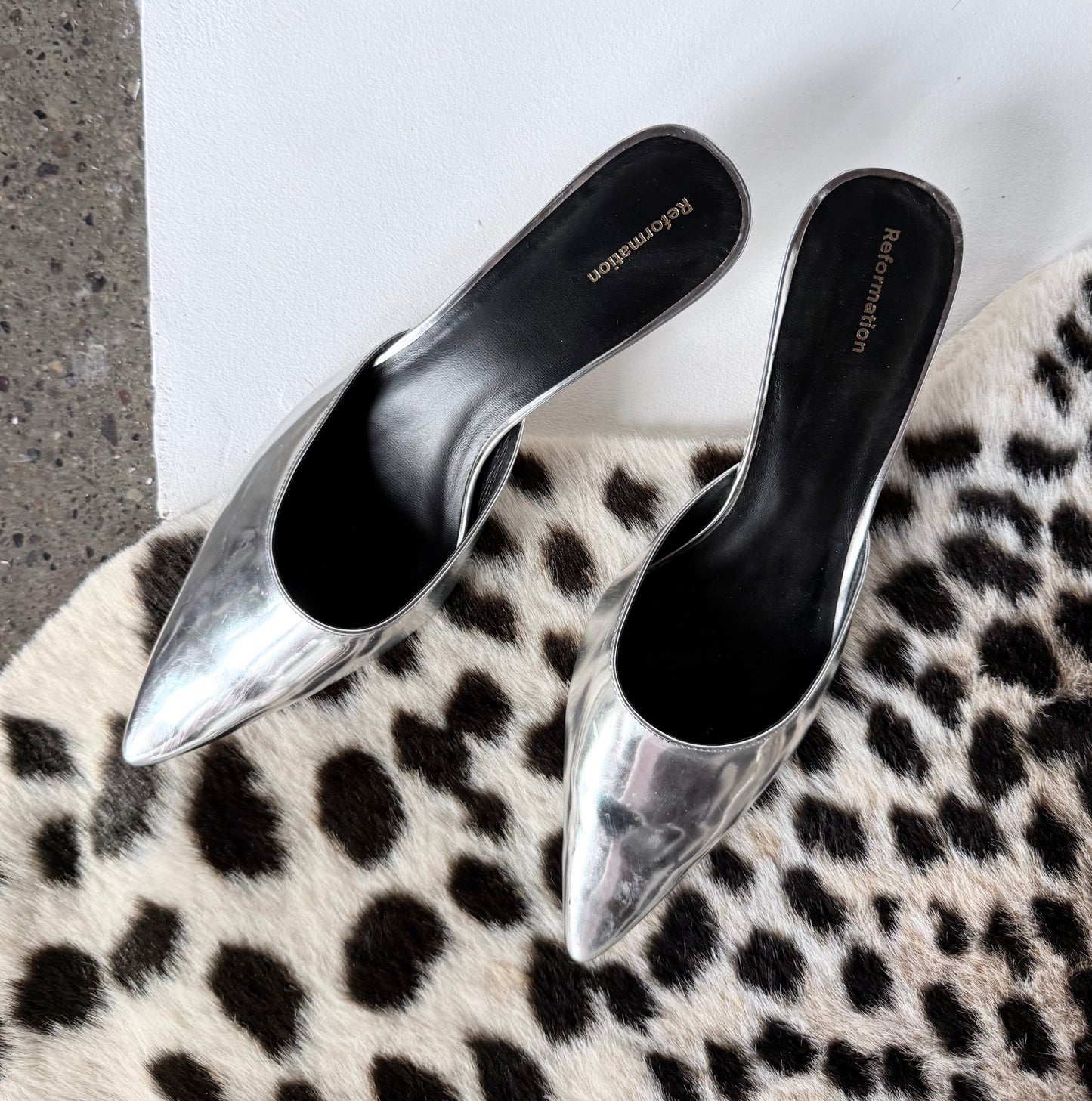 Reformation Silver Metallic Kitten Heels (10)