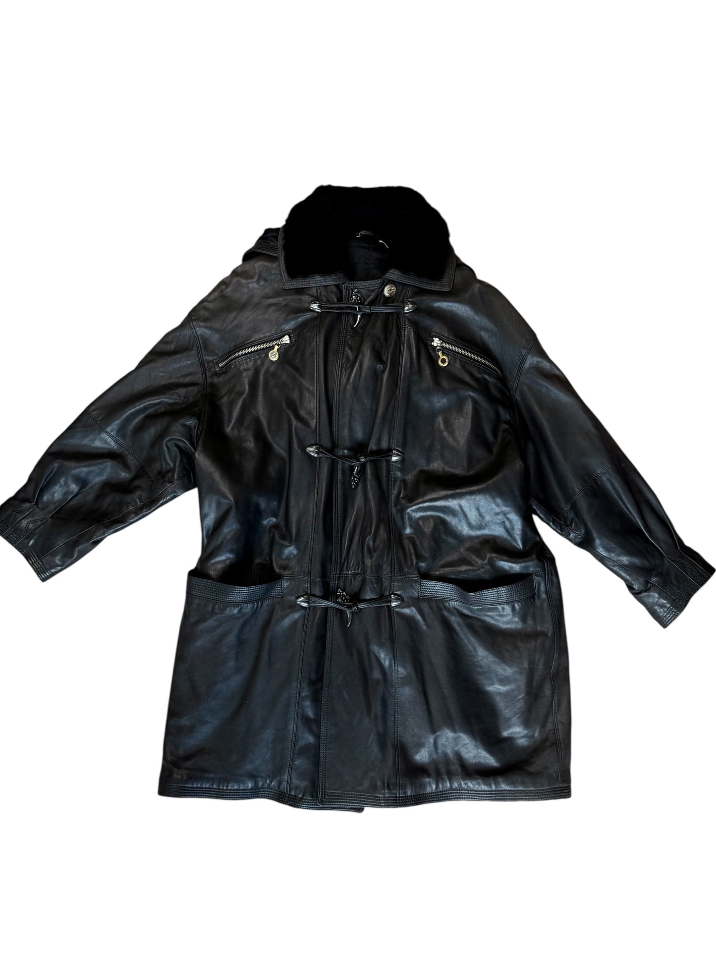 Versace Leather Coat With Fur Hood
