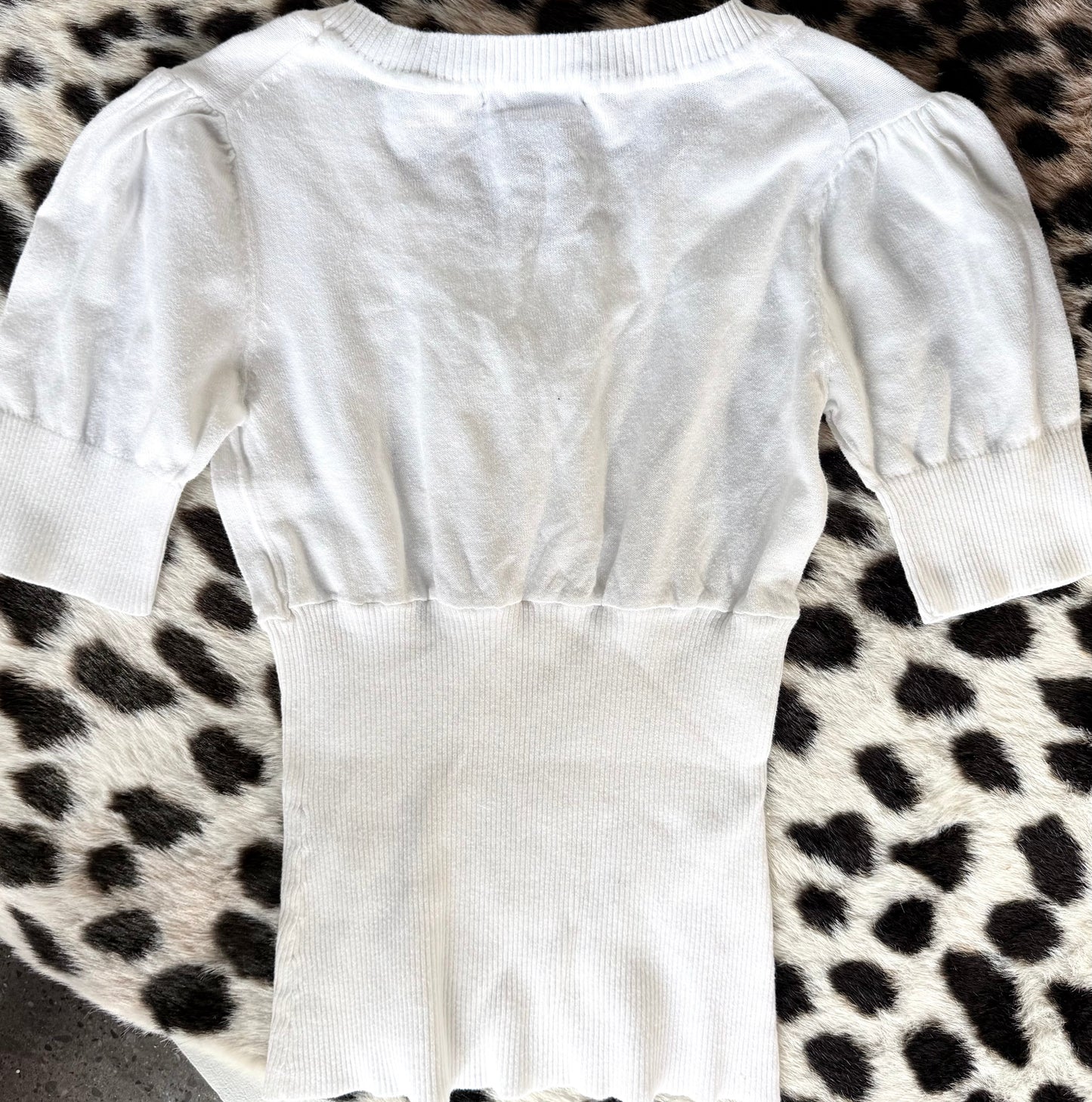 BCBG Short Sleeve Sweater With Rhinestone Logo (S)