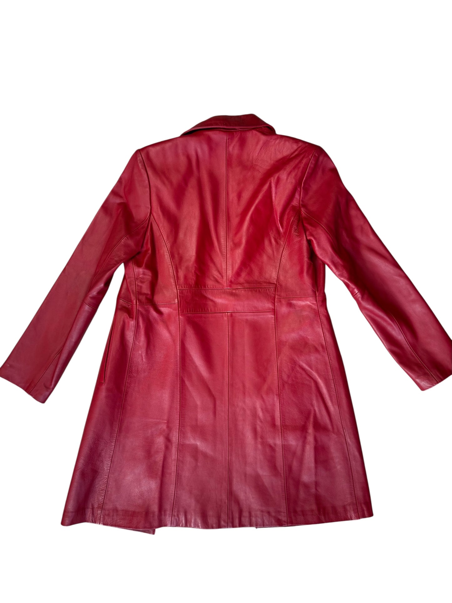 Red Leather Midi Blazer Coat