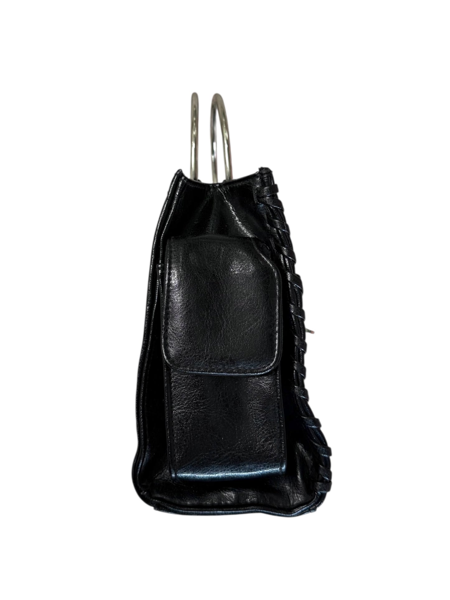 Black Leather Purse With Silver Handle