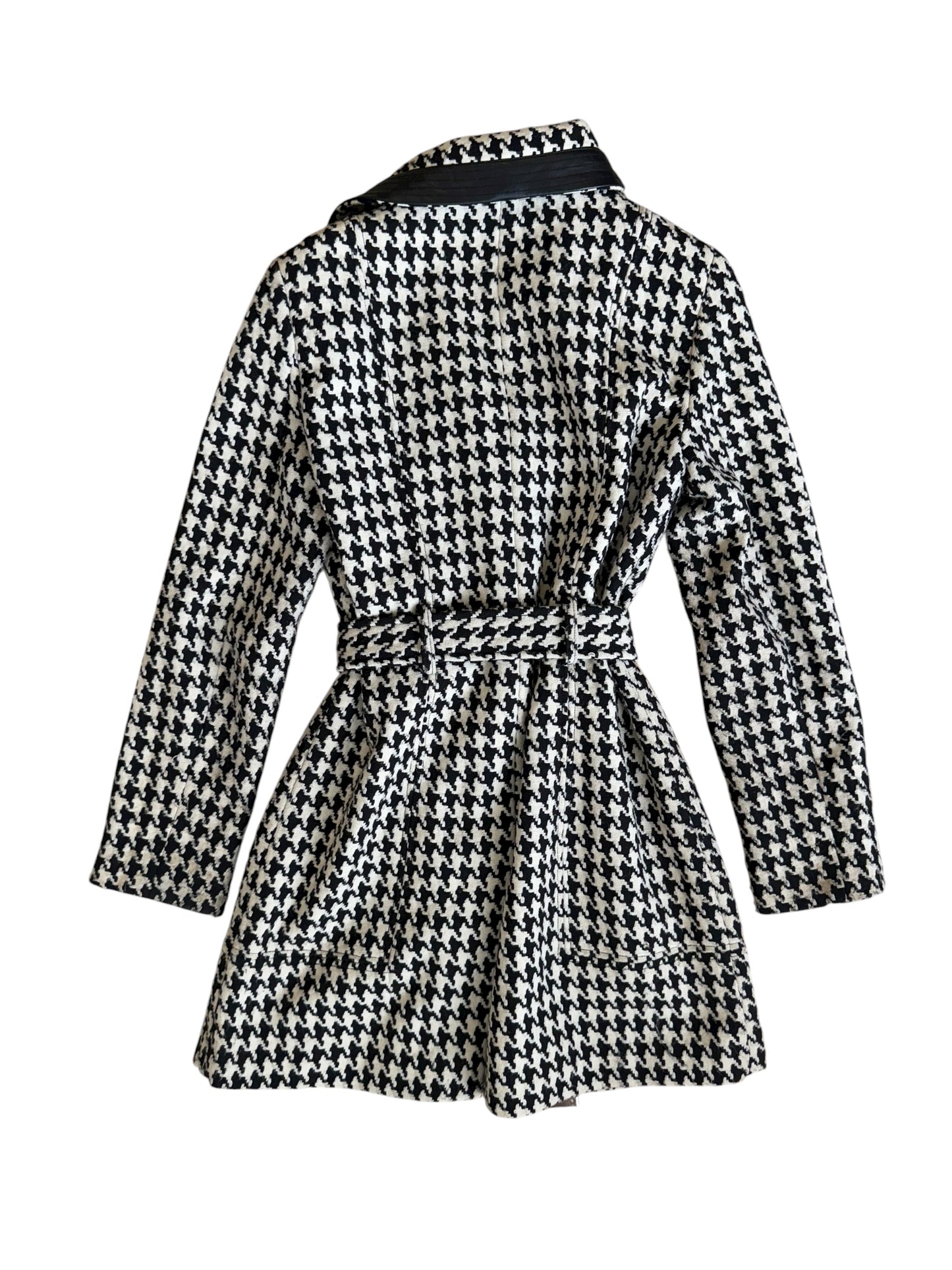 Calvin Klein Houndstooth Trench Coat With Leather Trim