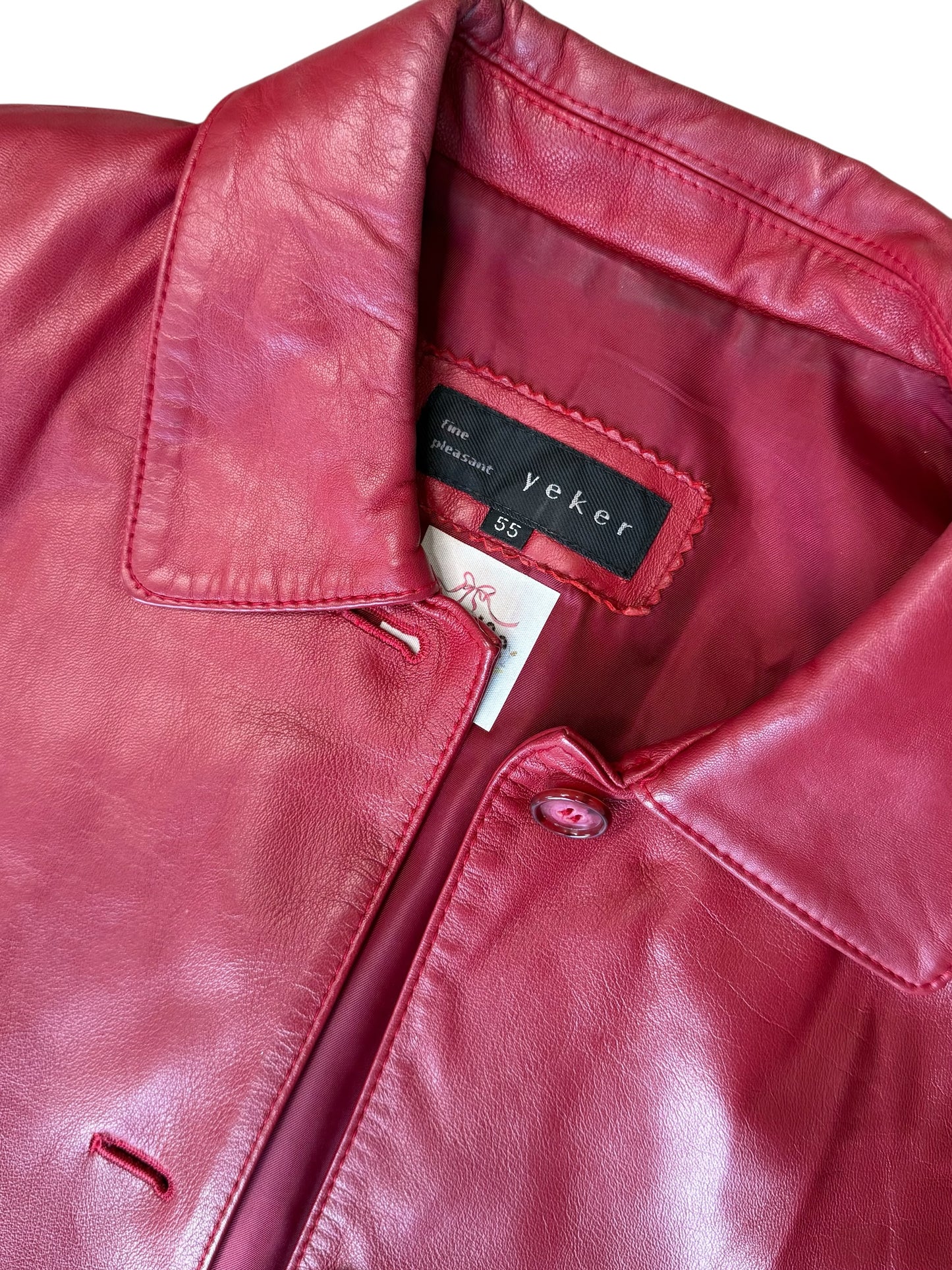 Red Leather Midi Blazer Coat