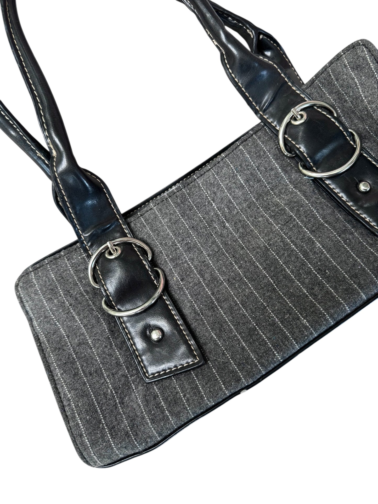 Grey Pinstripe Purse With Silver Details