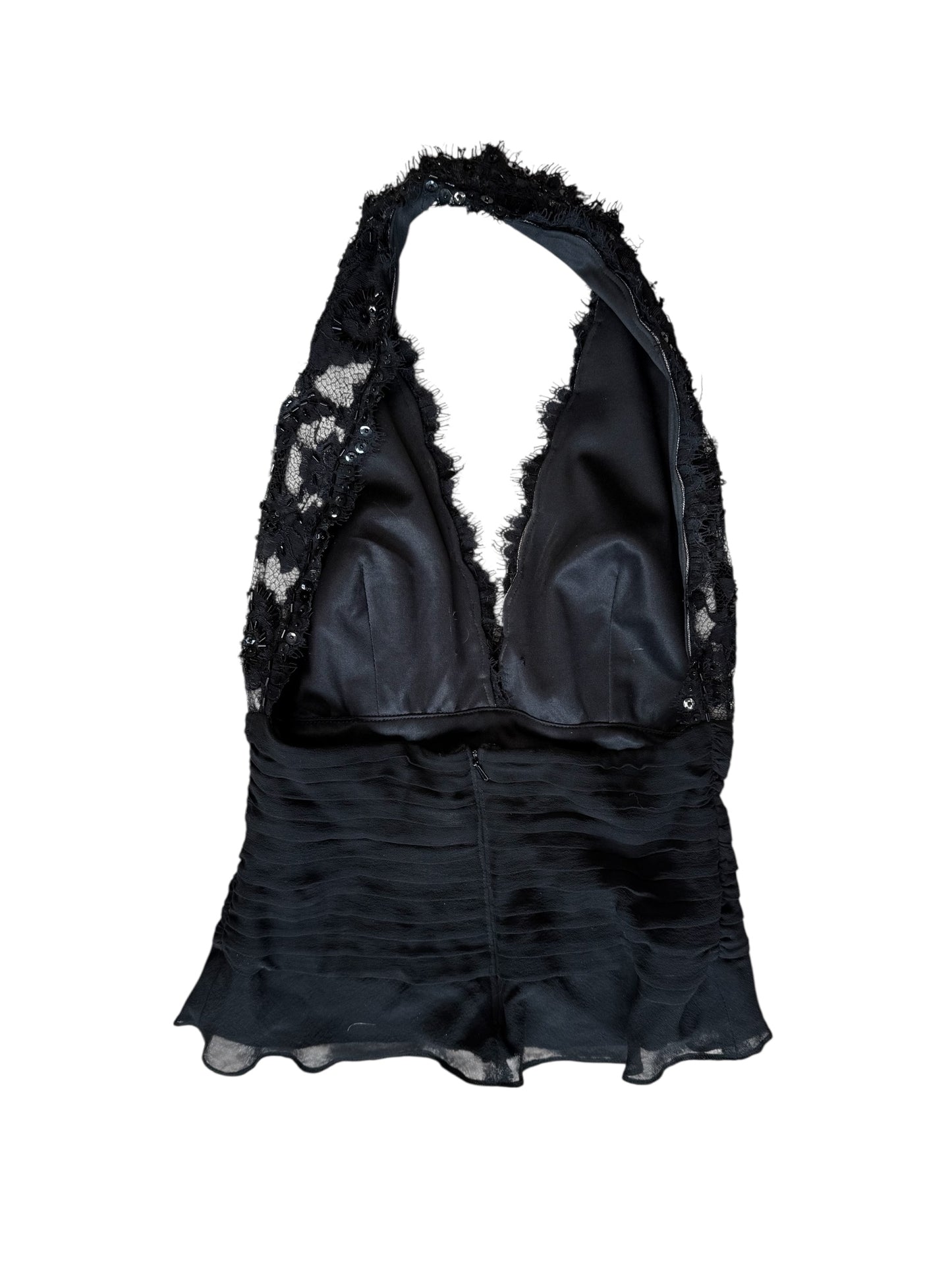 Tadashi Black Beaded & Lace Halter