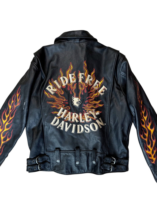 90s Harley Davidson Flame Leather Jacket
