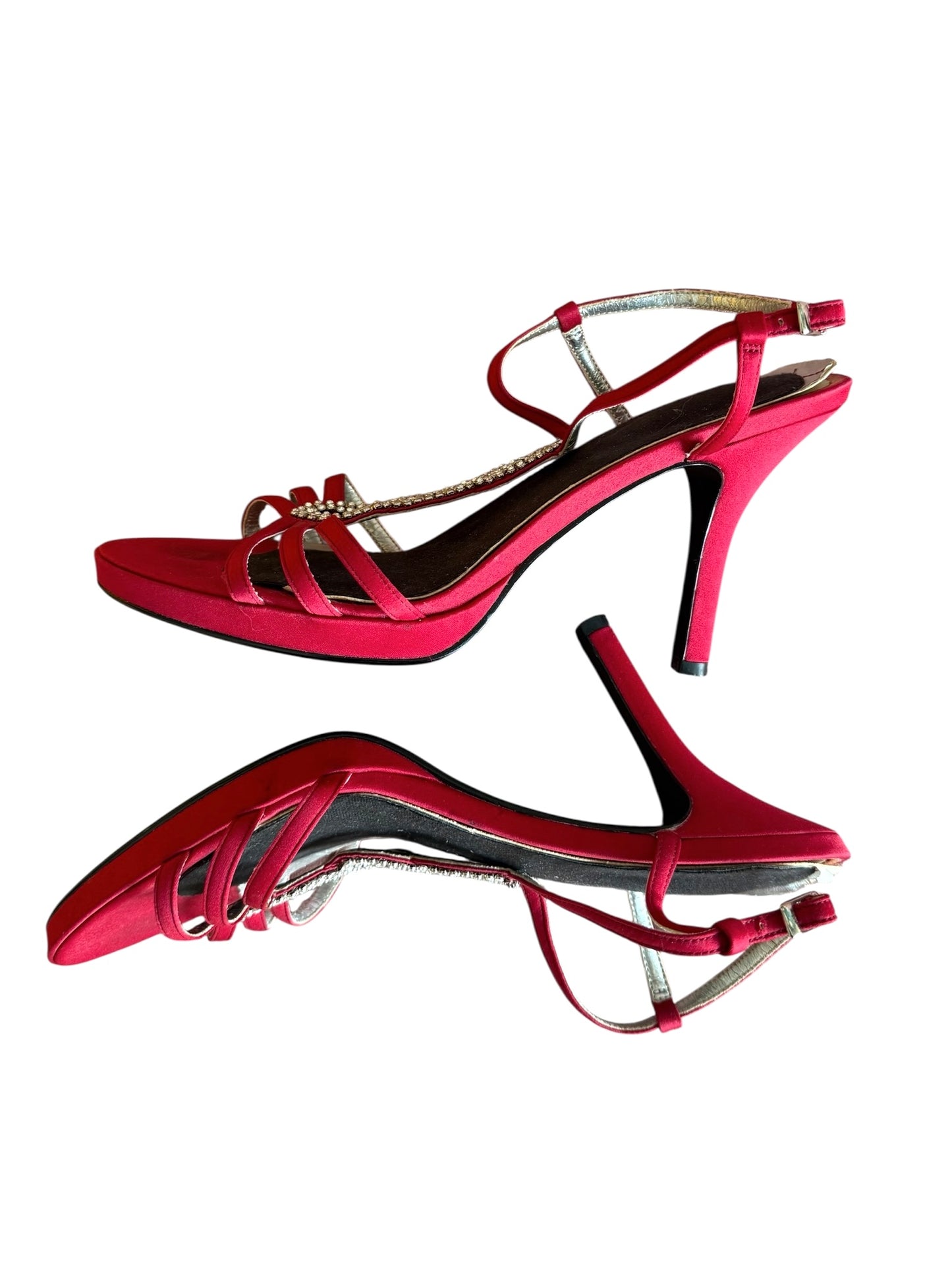 Red Satin Heels With Rhinestones