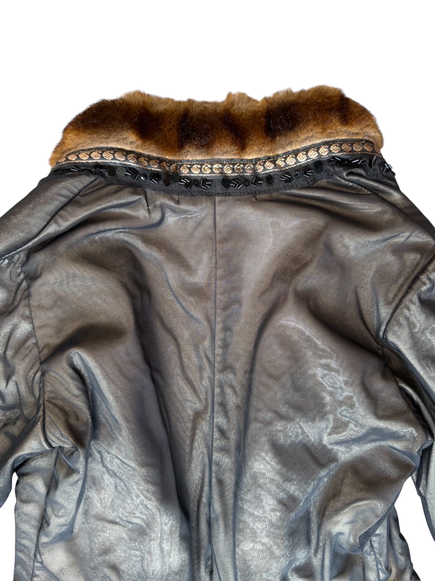 Catwalk Collection Faux Fur Trim Jacket With Sequins