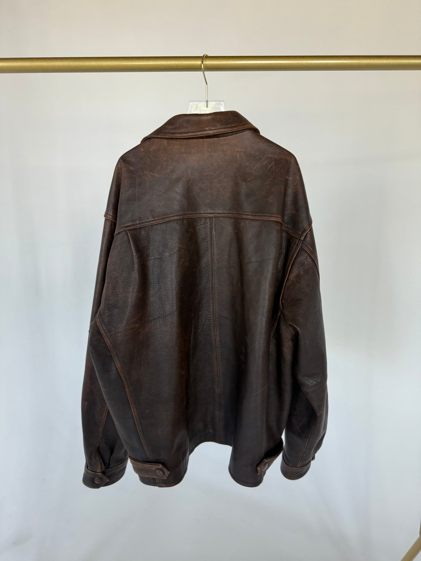 Eddie Bauer Brown Distressed Oversized Leather Jacket