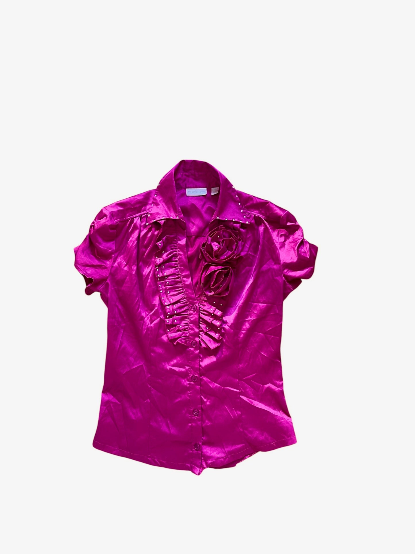 New York & Company Vintage Rosette Button Down With Rhinestones