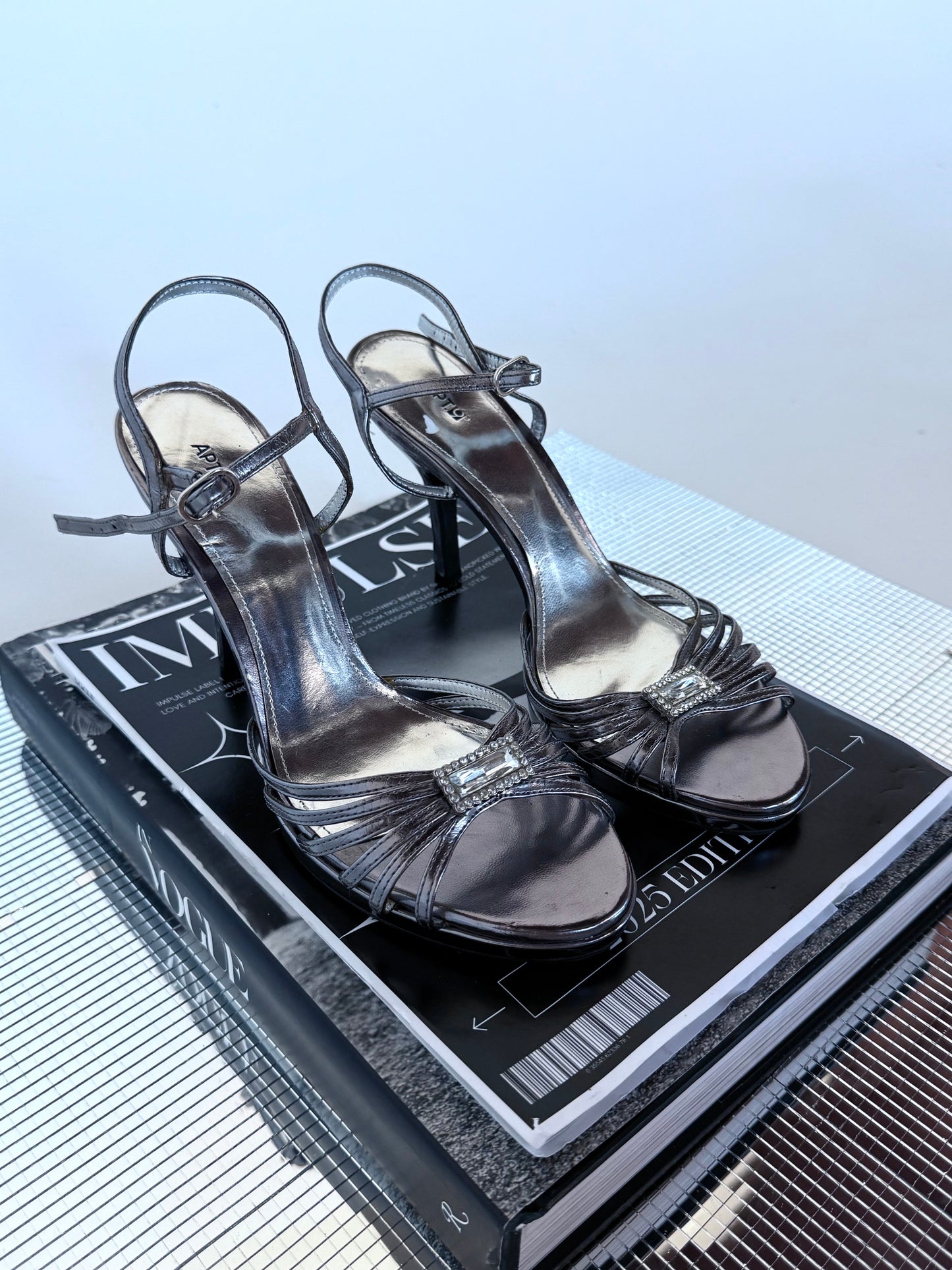 APT. 9 Metallic Strappy Heels With Rhinestones