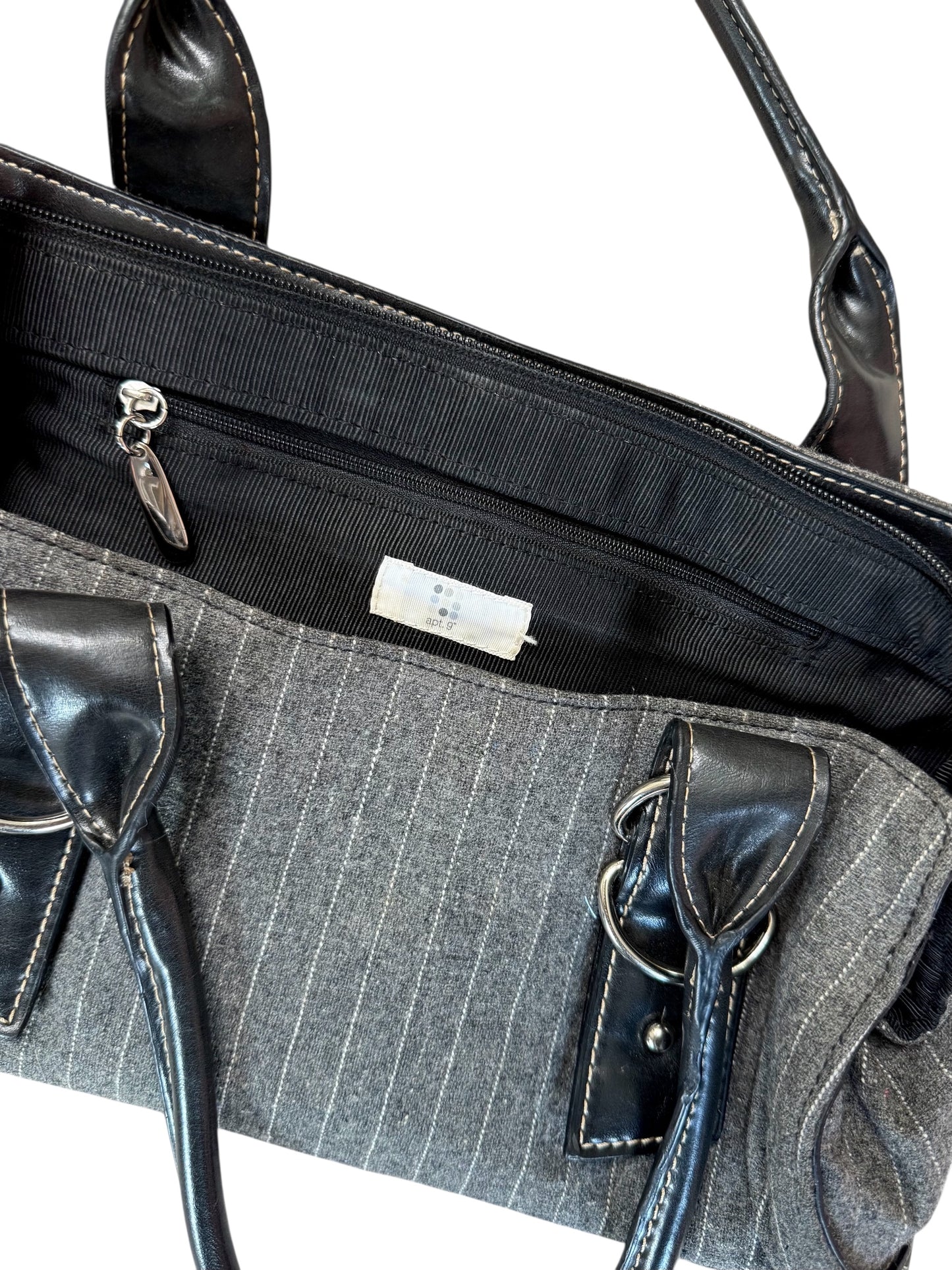 Grey Pinstripe Purse With Silver Details