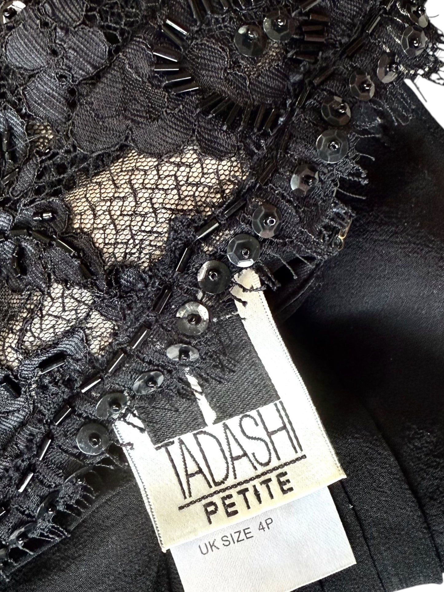 Tadashi Black Beaded & Lace Halter