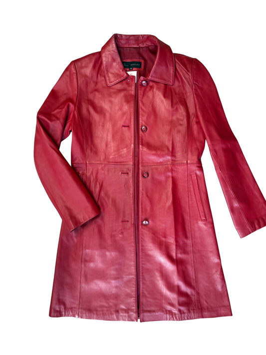 Red Leather Midi Blazer Coat
