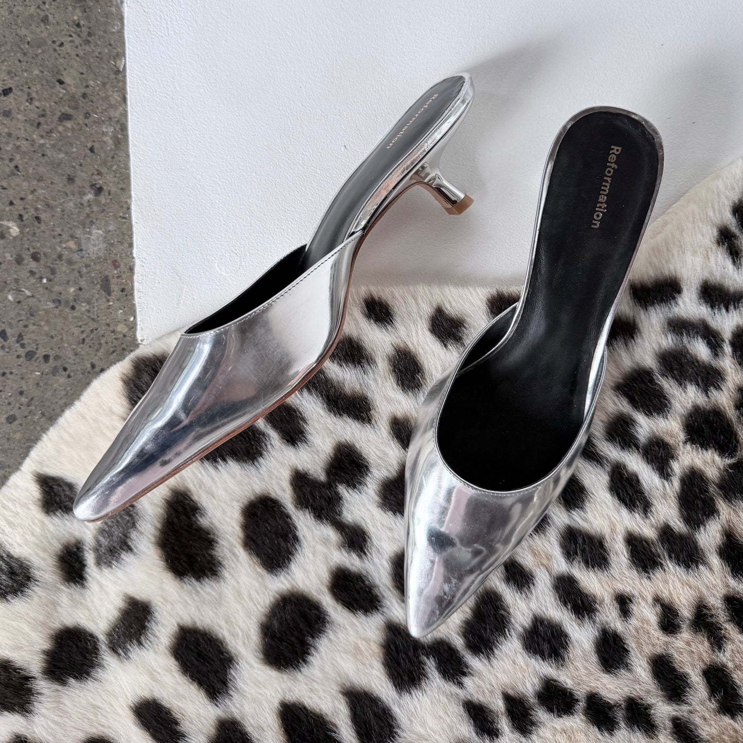 Reformation Silver Metallic Kitten Heels (10)
