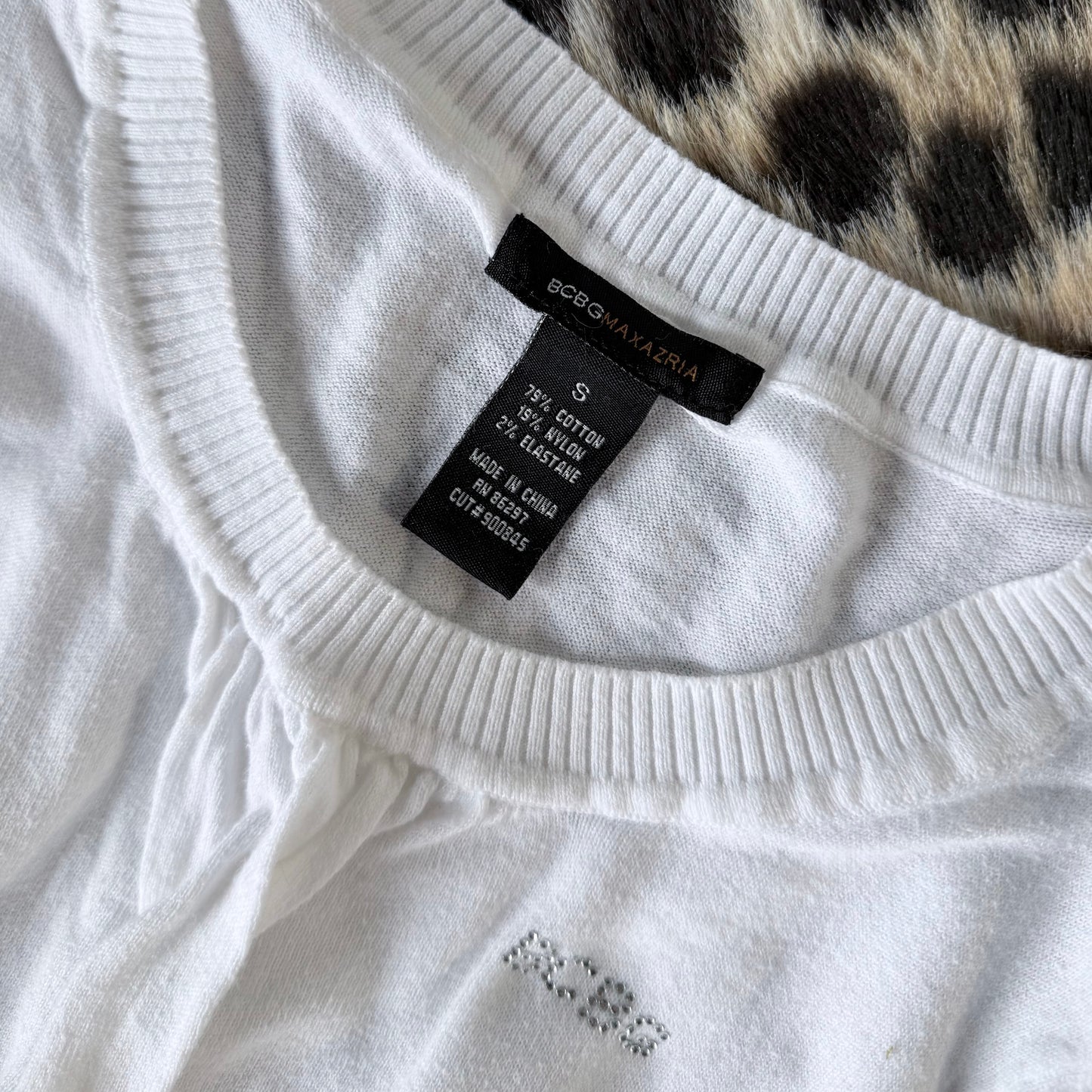 BCBG Short Sleeve Sweater With Rhinestone Logo (S)