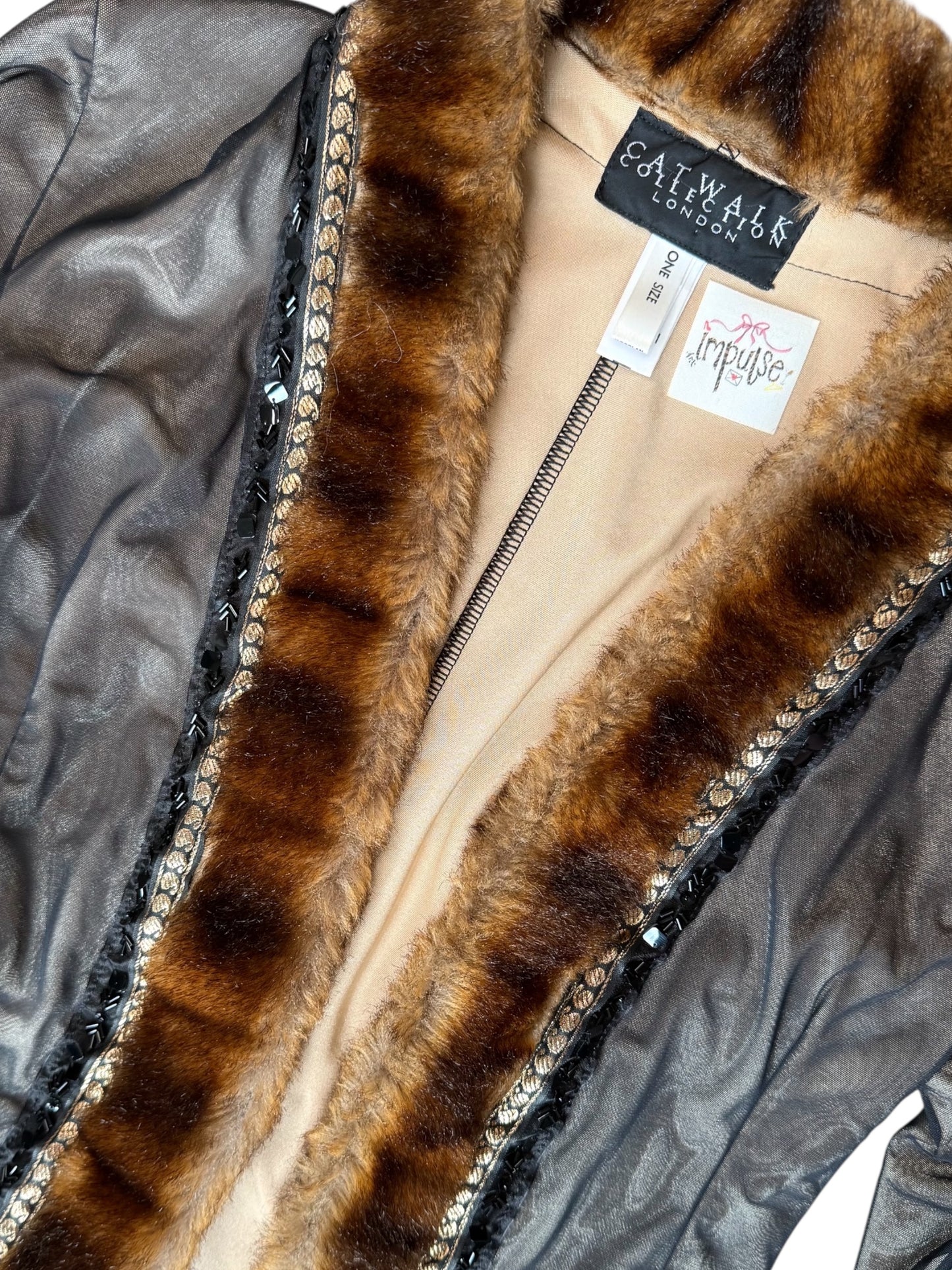 Catwalk Collection Faux Fur Trim Jacket With Sequins