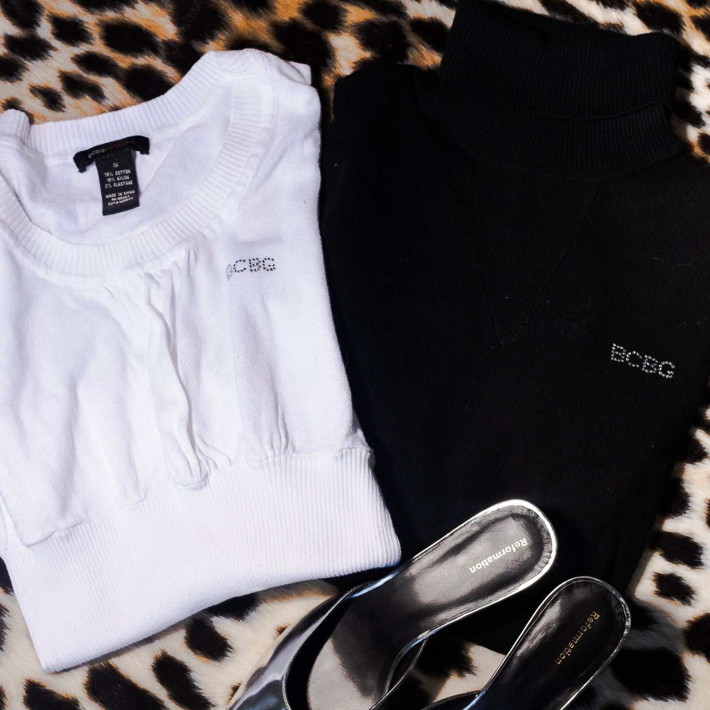 BCBG Short Sleeve Sweater With Rhinestone Logo (S)