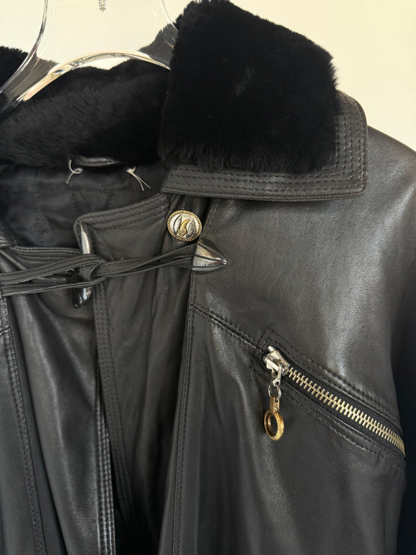 Versace Leather Coat With Fur Hood